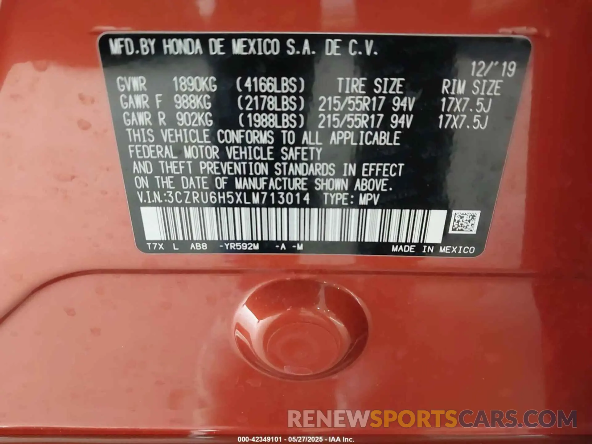 9 Photograph of a damaged car 3CZRU6H5XLM713014 HONDA HR-V 2020