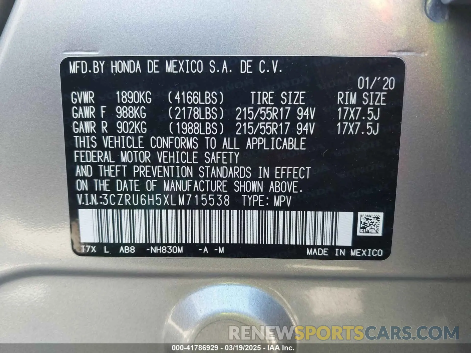 9 Photograph of a damaged car 3CZRU6H5XLM715538 HONDA HR-V 2020