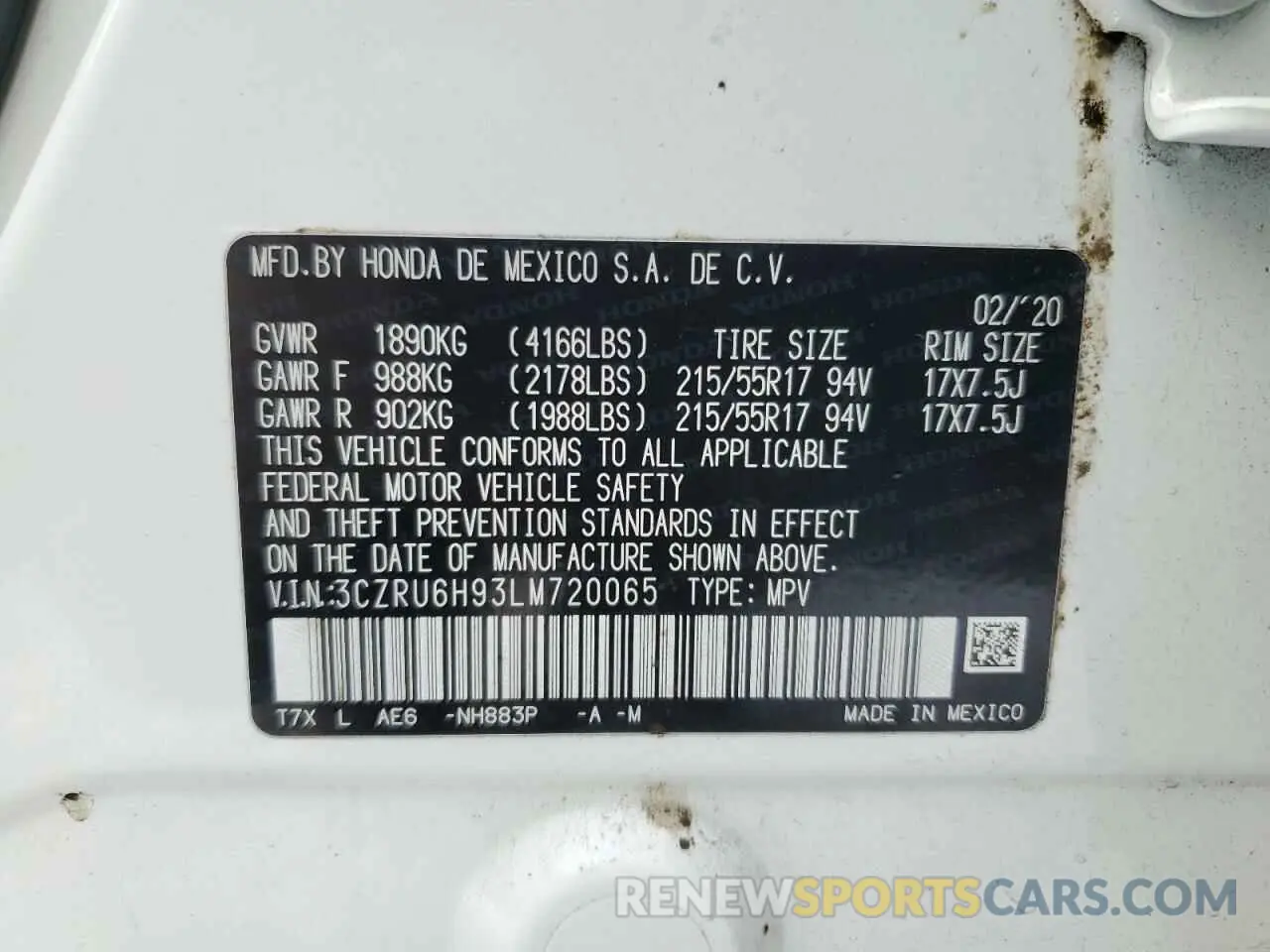 12 Photograph of a damaged car 3CZRU6H93LM720065 HONDA HR-V 2020