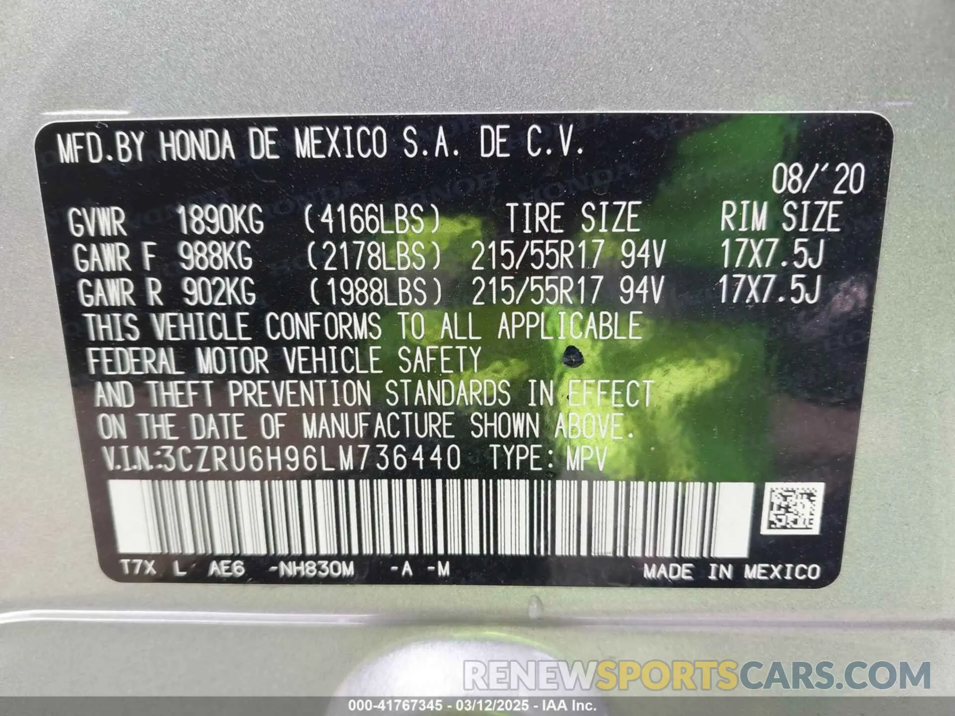 9 Photograph of a damaged car 3CZRU6H96LM736440 HONDA HR-V 2020