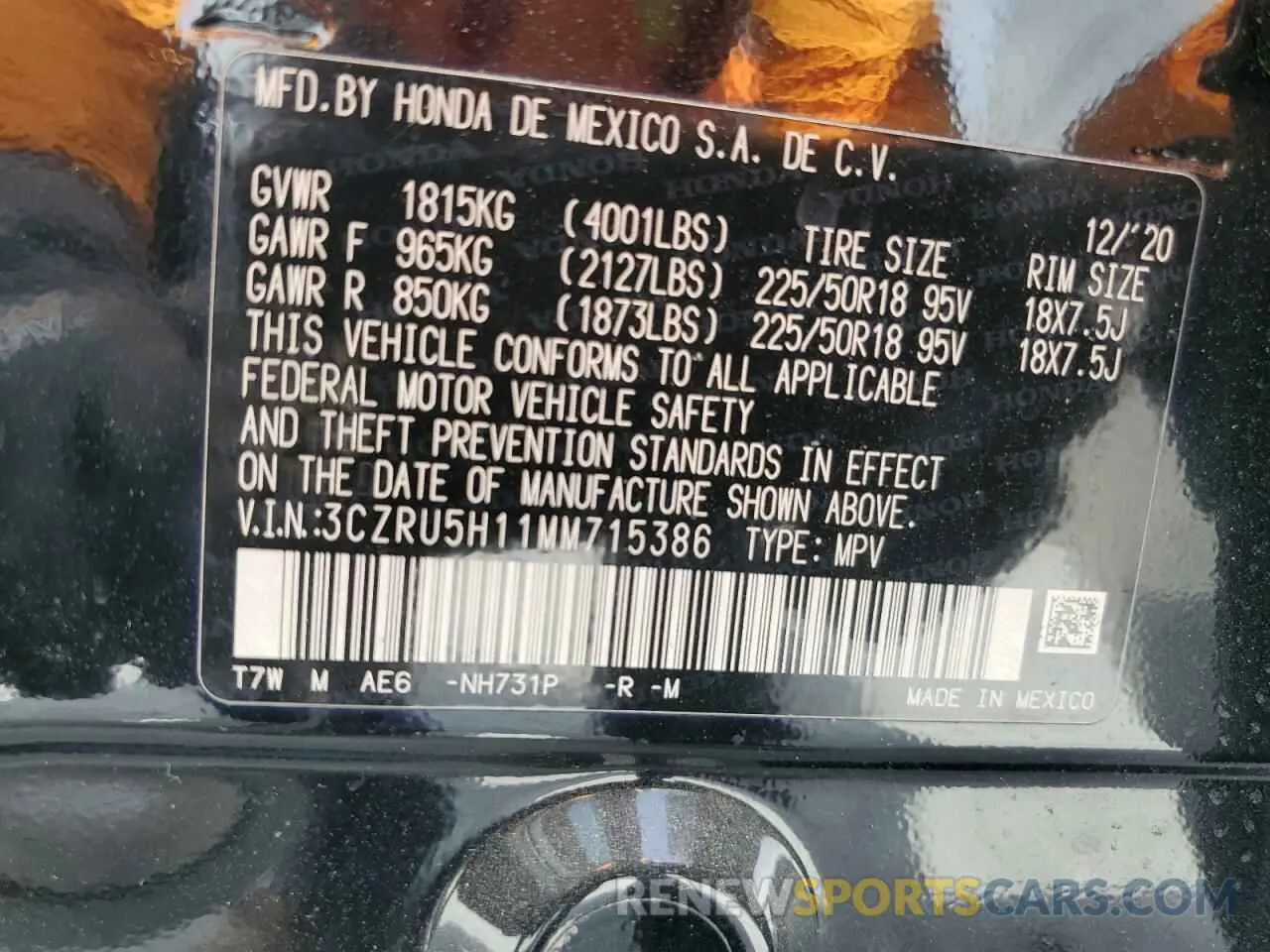 14 Photograph of a damaged car 3CZRU5H11MM715386 HONDA HR-V 2021