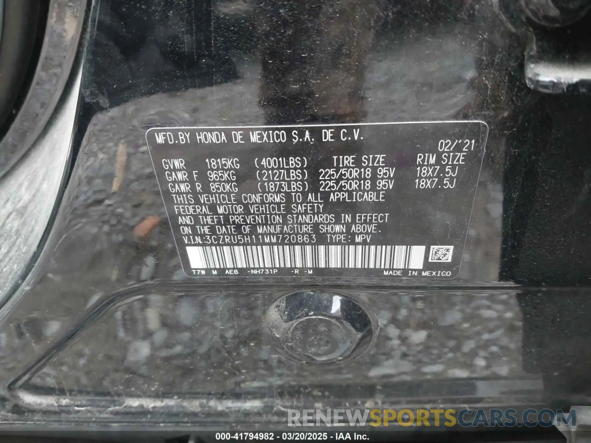 9 Photograph of a damaged car 3CZRU5H11MM720863 HONDA HR-V 2021