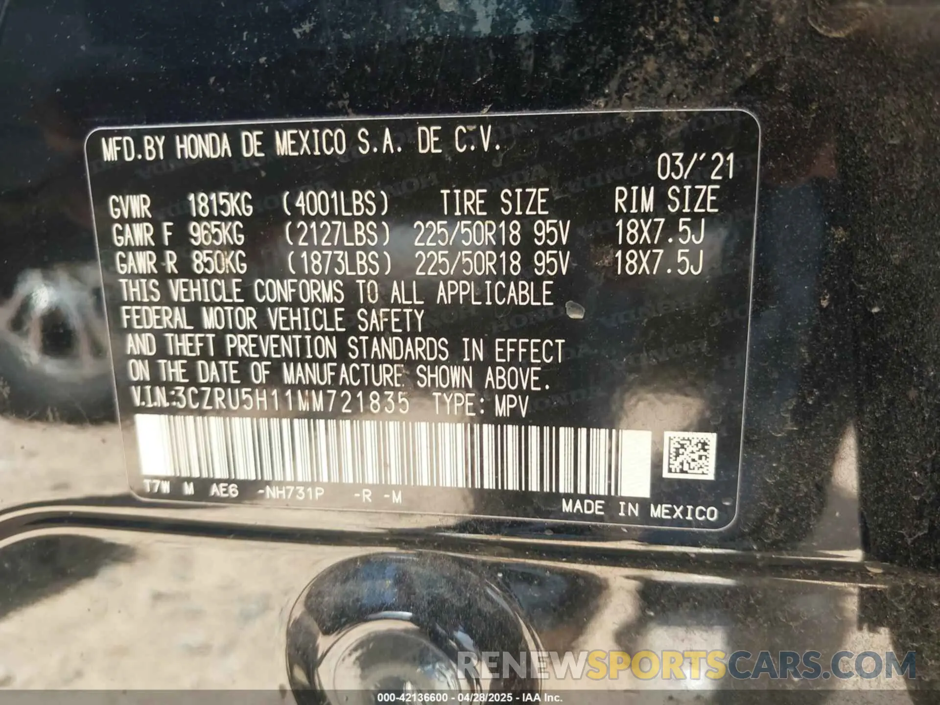 9 Photograph of a damaged car 3CZRU5H11MM721835 HONDA HR-V 2021