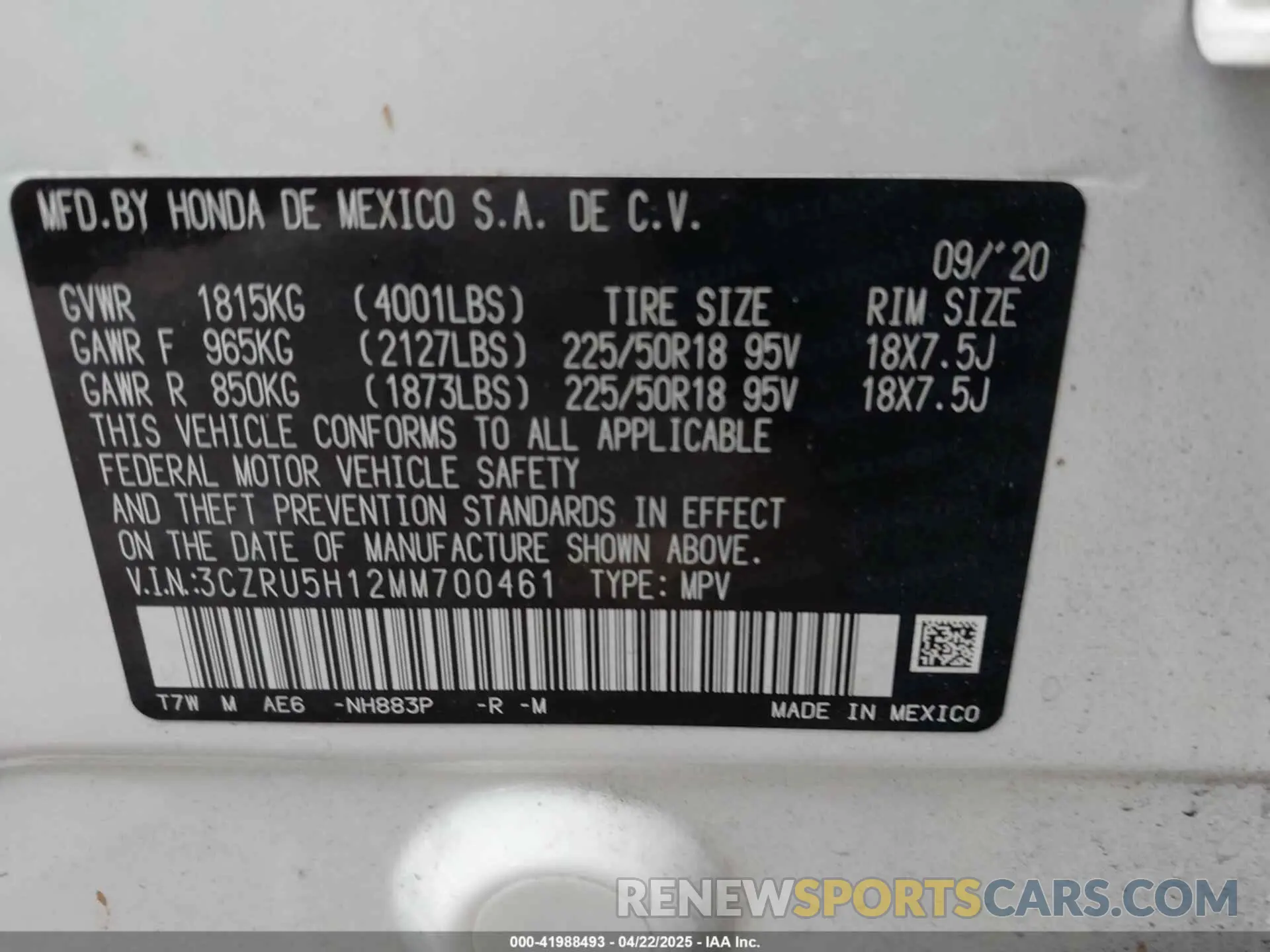 9 Photograph of a damaged car 3CZRU5H12MM700461 HONDA HR-V 2021