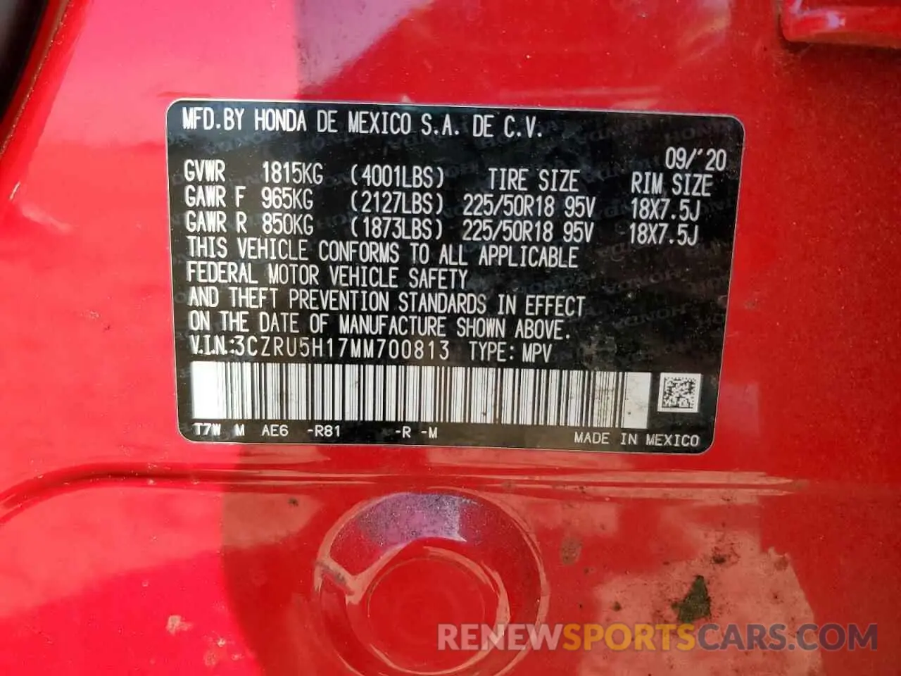 15 Photograph of a damaged car 3CZRU5H17MM700813 HONDA HR-V 2021