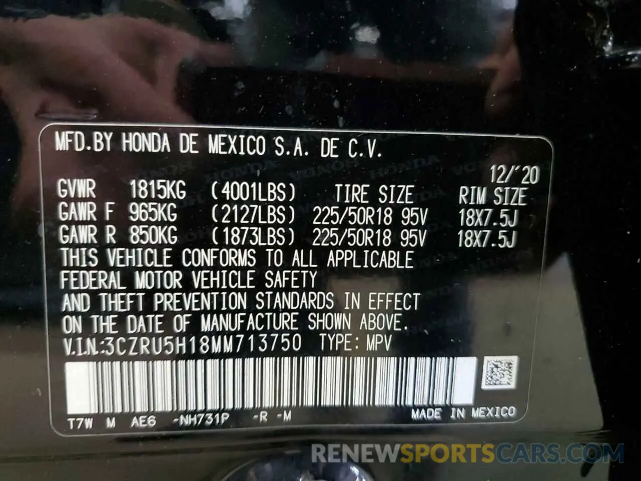 14 Photograph of a damaged car 3CZRU5H18MM713750 HONDA HR-V 2021