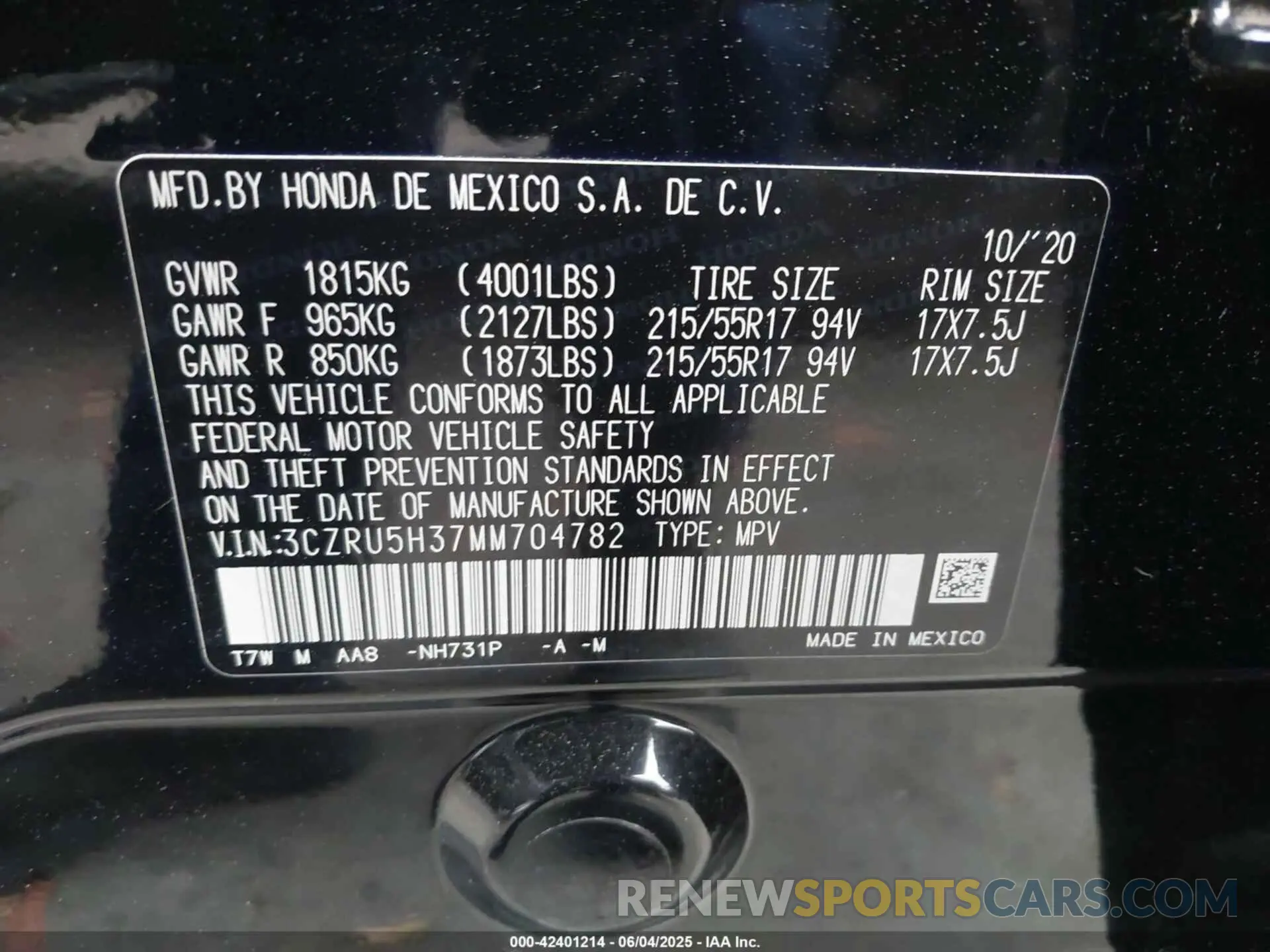 9 Photograph of a damaged car 3CZRU5H37MM704782 HONDA HR-V 2021