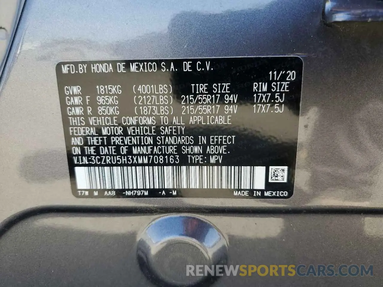 12 Photograph of a damaged car 3CZRU5H3XMM708163 HONDA HR-V 2021