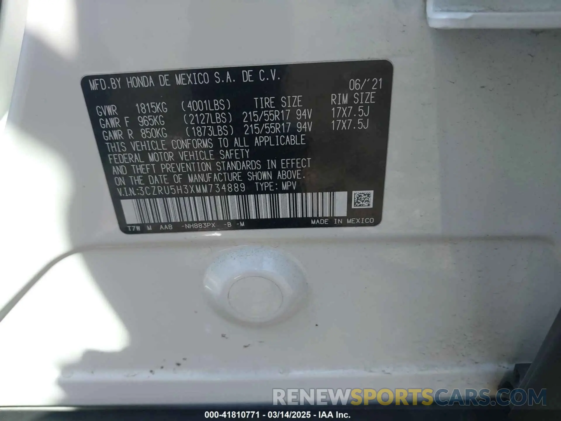 9 Photograph of a damaged car 3CZRU5H3XMM734889 HONDA HR-V 2021