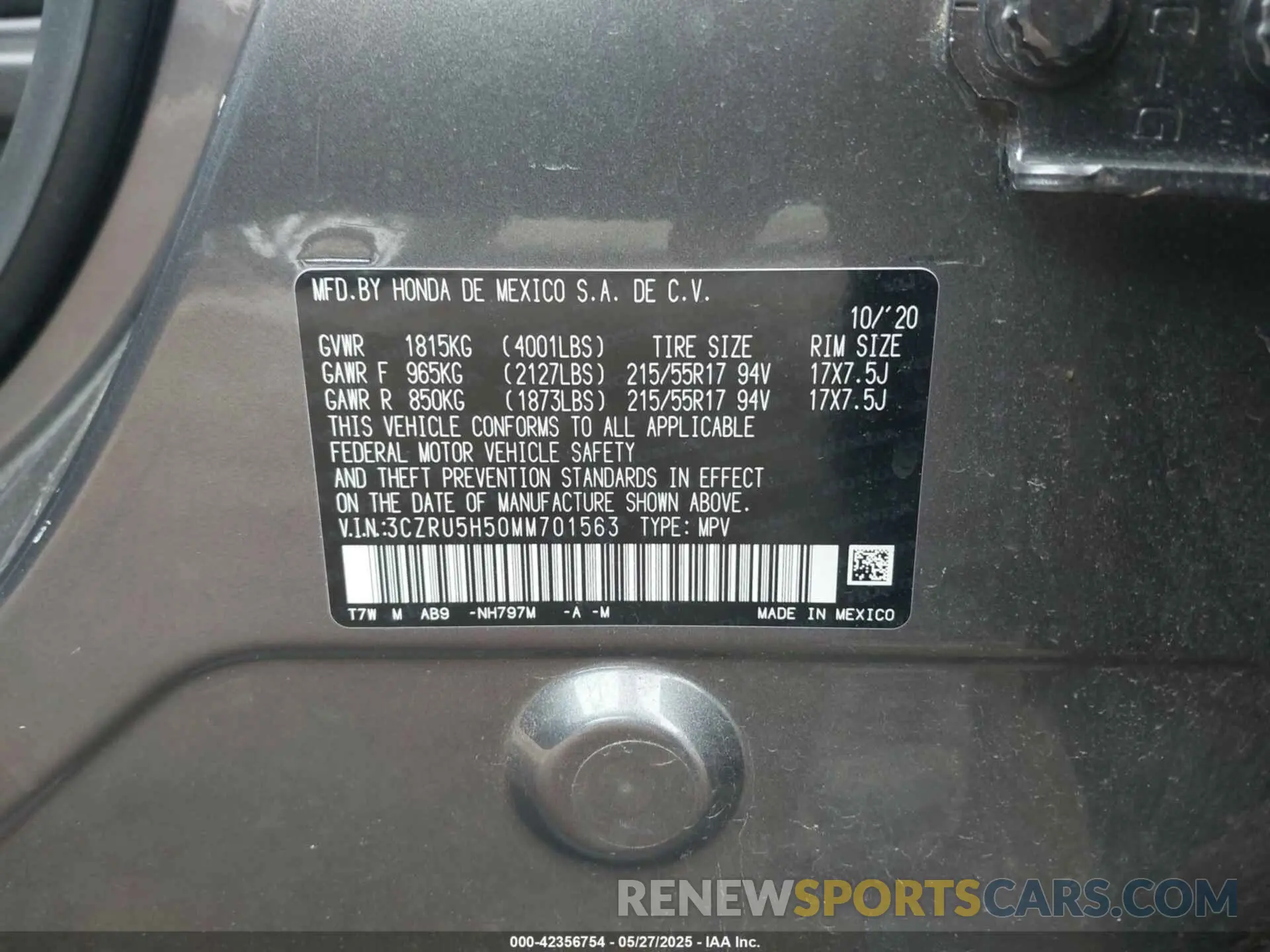 9 Photograph of a damaged car 3CZRU5H50MM701563 HONDA HR-V 2021
