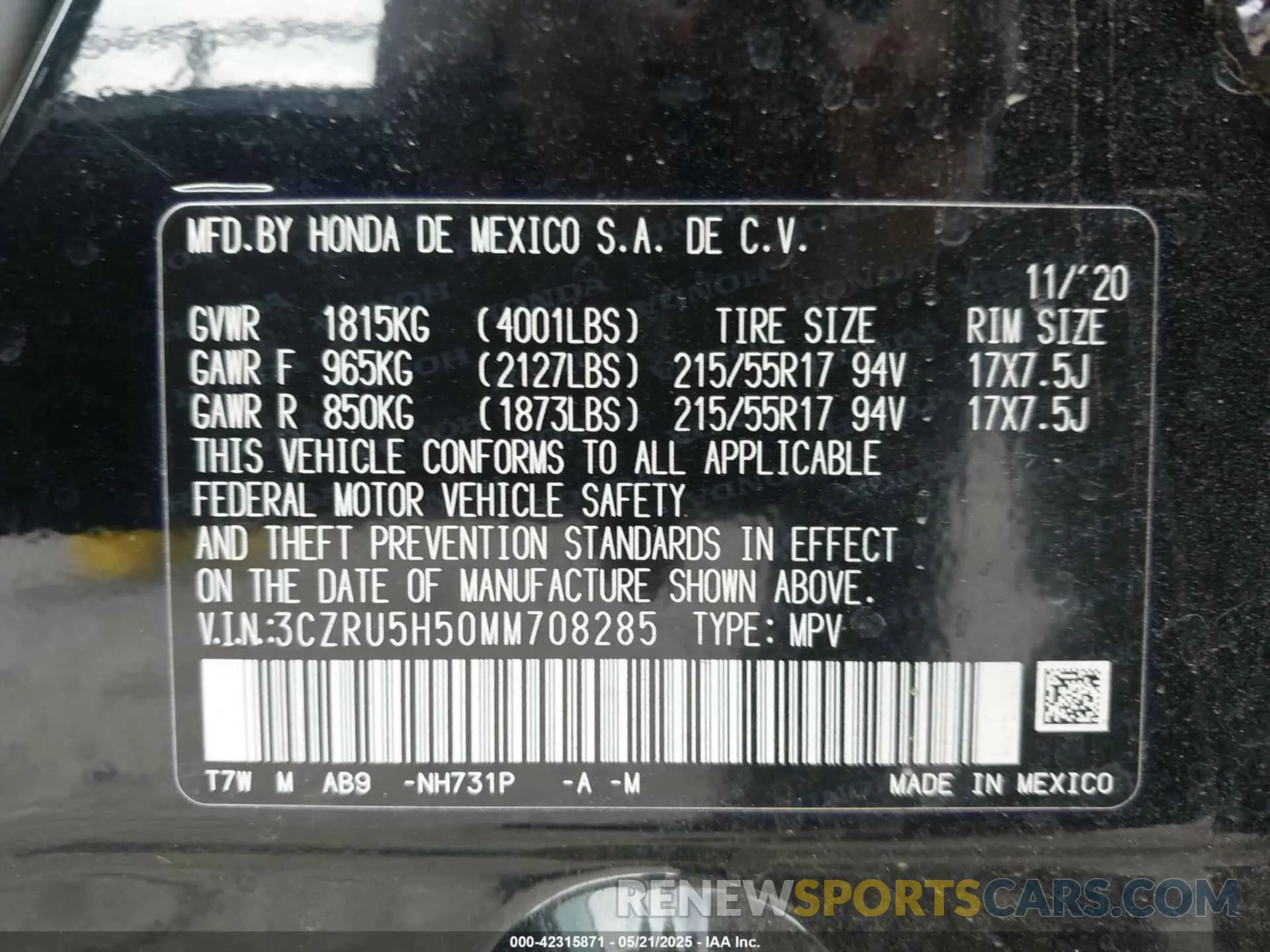 9 Photograph of a damaged car 3CZRU5H50MM708285 HONDA HR-V 2021