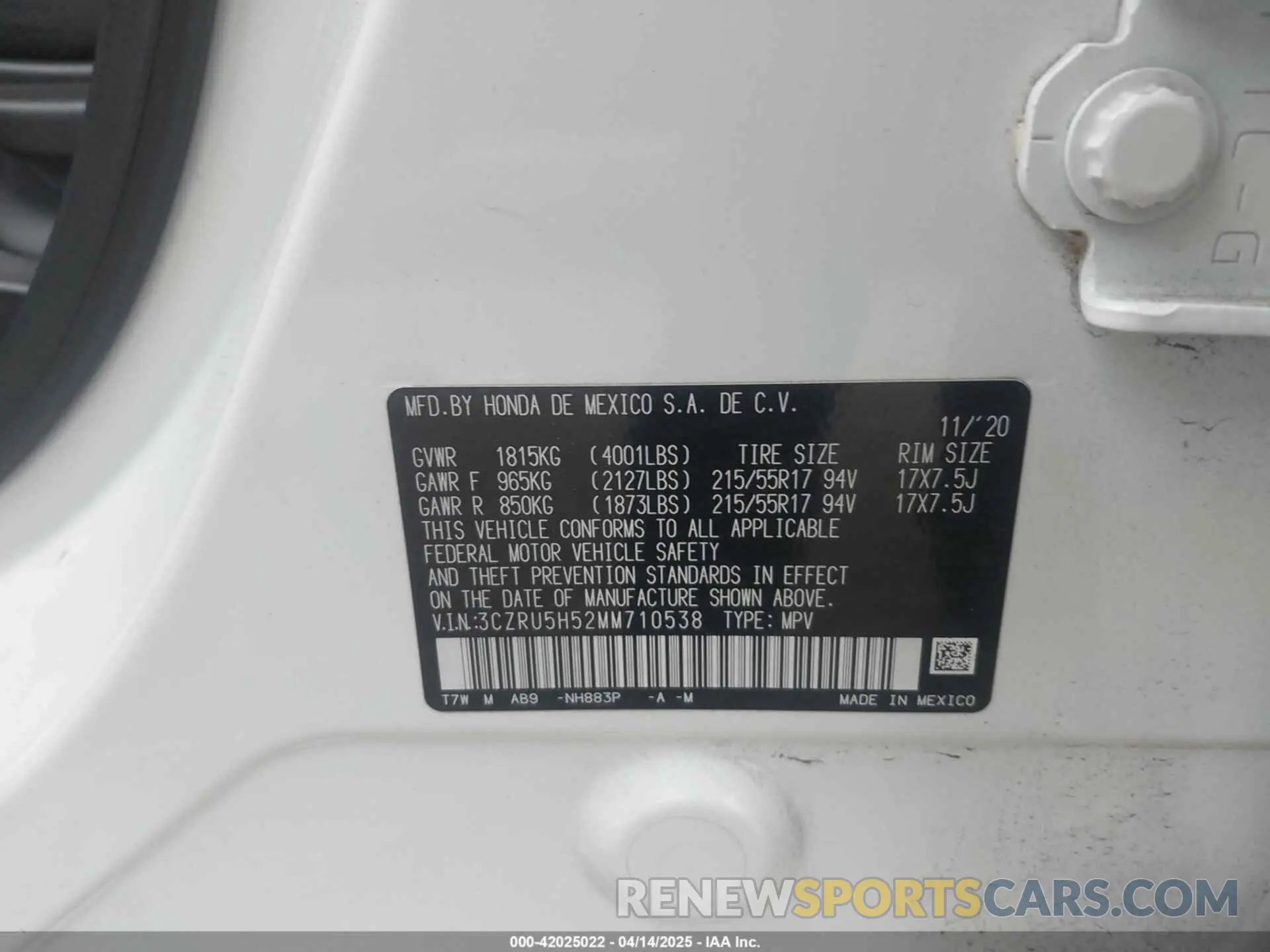 9 Photograph of a damaged car 3CZRU5H52MM710538 HONDA HR-V 2021