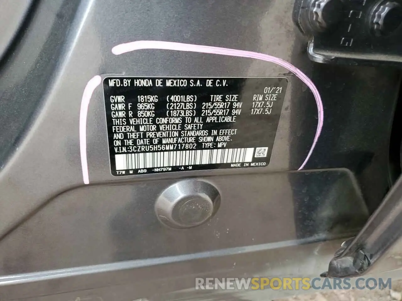 14 Photograph of a damaged car 3CZRU5H56MM717802 HONDA HR-V 2021