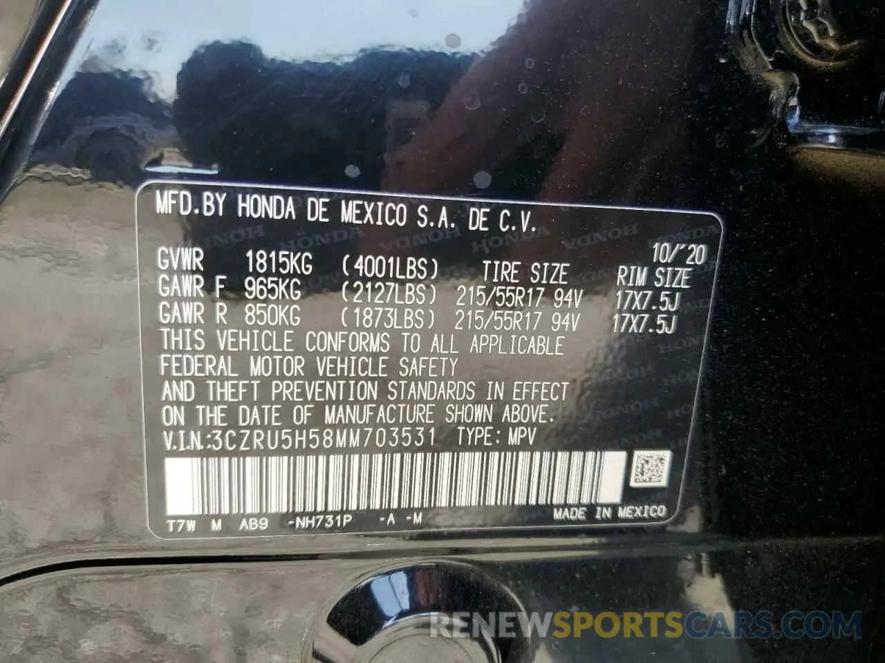 14 Photograph of a damaged car 3CZRU5H58MM703531 HONDA HR-V 2021