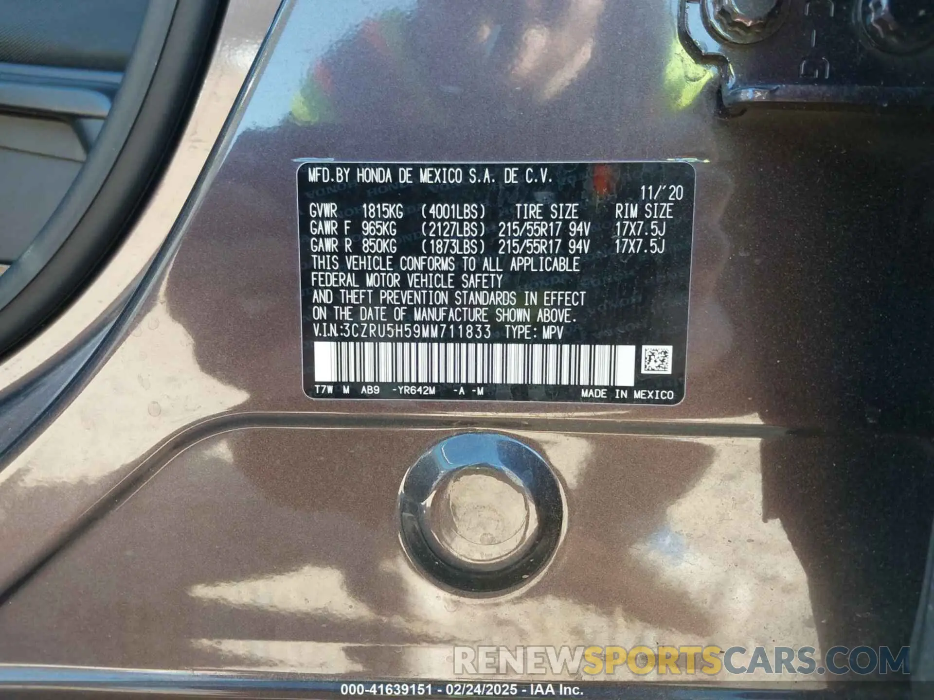 8 Photograph of a damaged car 3CZRU5H59MM711833 HONDA HR-V 2021
