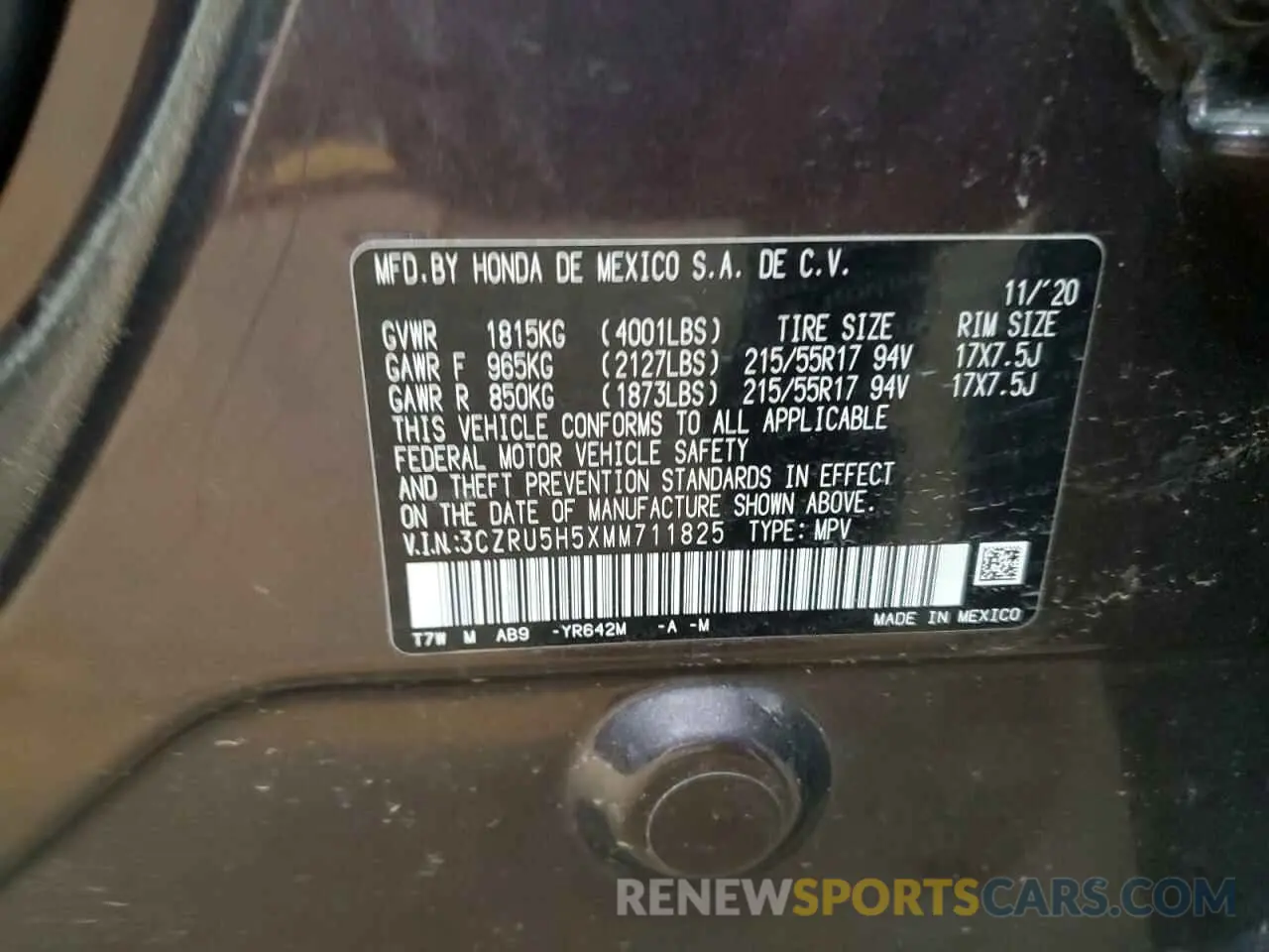 13 Photograph of a damaged car 3CZRU5H5XMM711825 HONDA HR-V 2021