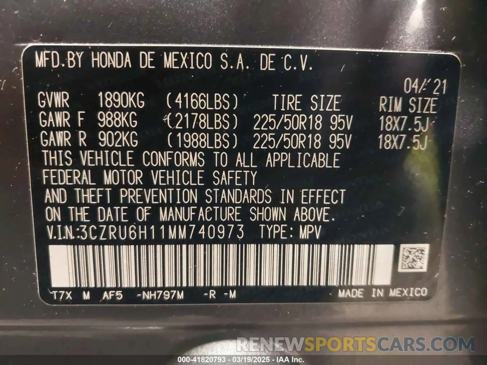 9 Photograph of a damaged car 3CZRU6H11MM740973 HONDA HR-V 2021