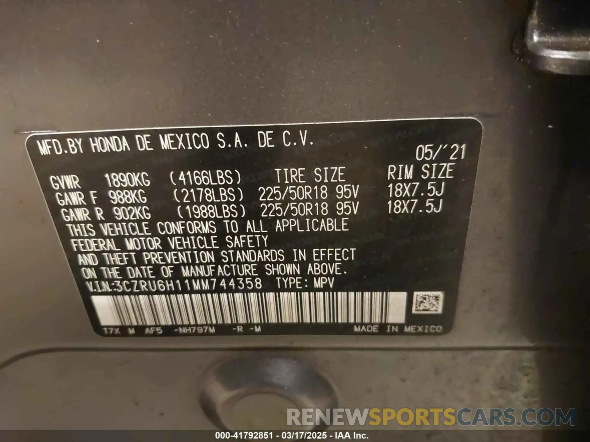9 Photograph of a damaged car 3CZRU6H11MM744358 HONDA HR-V 2021
