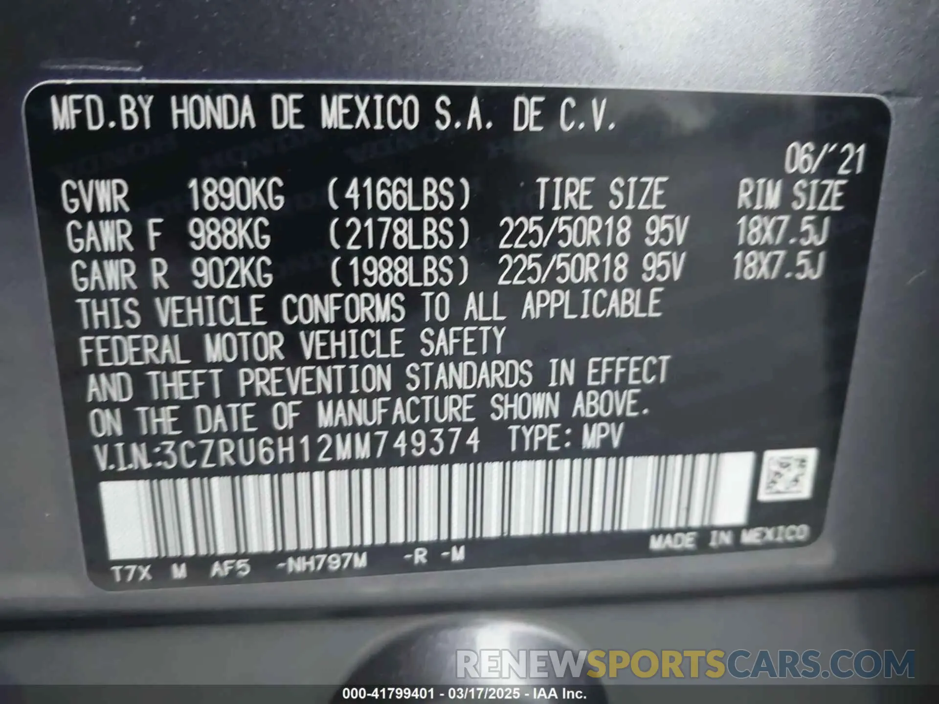 9 Photograph of a damaged car 3CZRU6H12MM749374 HONDA HR-V 2021