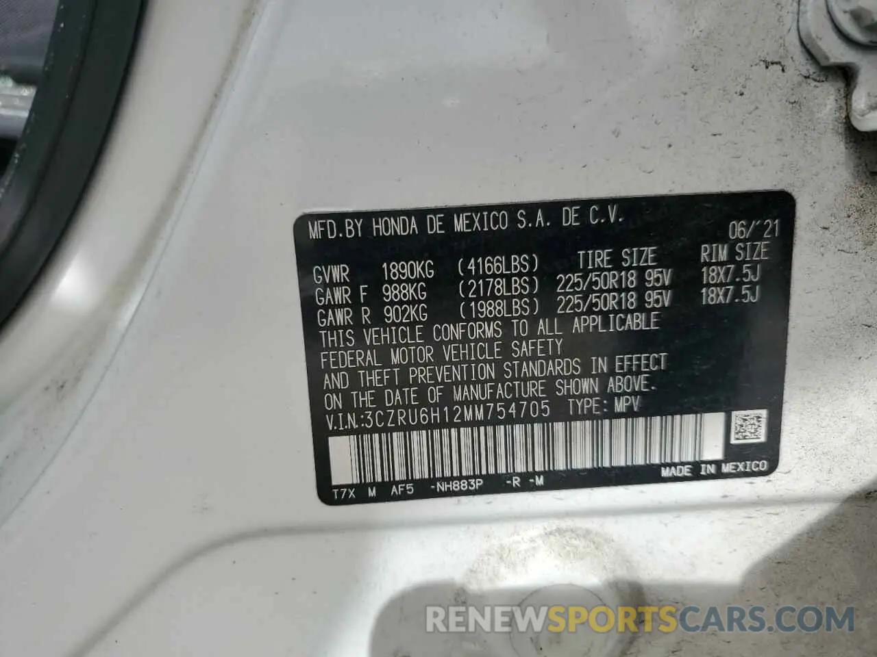 13 Photograph of a damaged car 3CZRU6H12MM754705 HONDA HR-V 2021