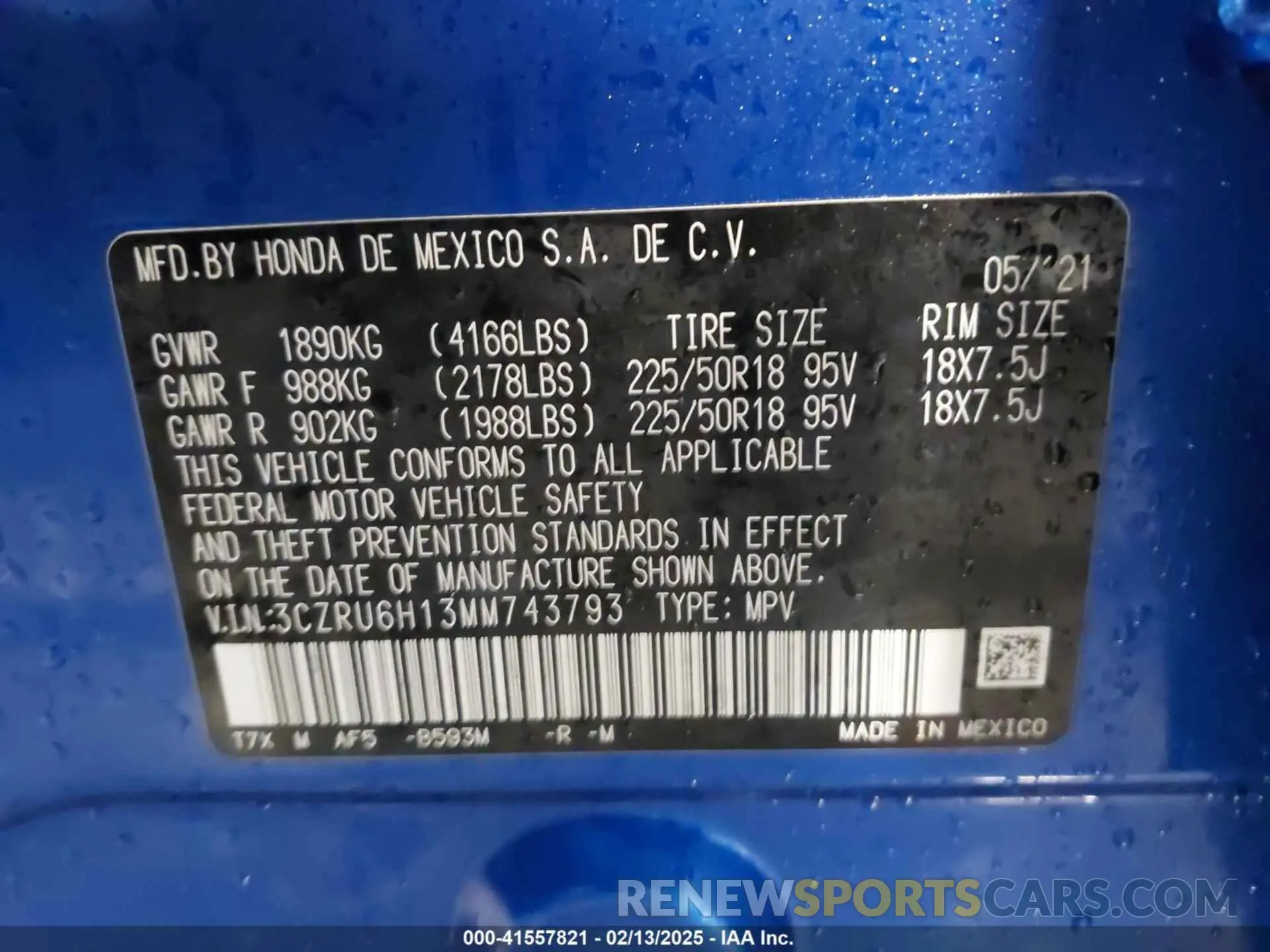 9 Photograph of a damaged car 3CZRU6H13MM743793 HONDA HR-V 2021