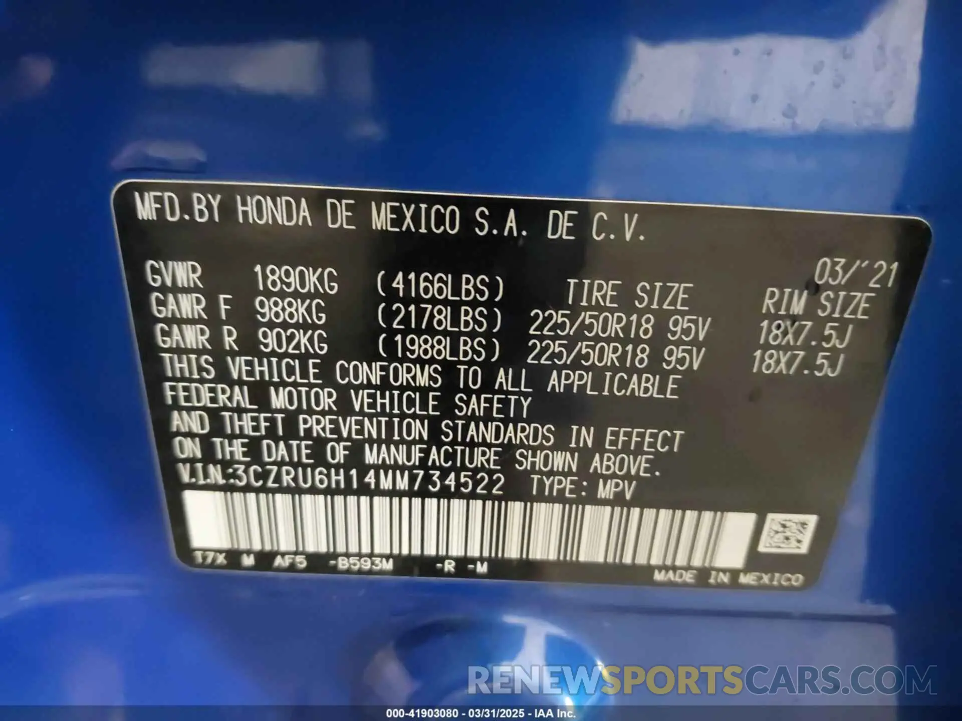 9 Photograph of a damaged car 3CZRU6H14MM734522 HONDA HR-V 2021