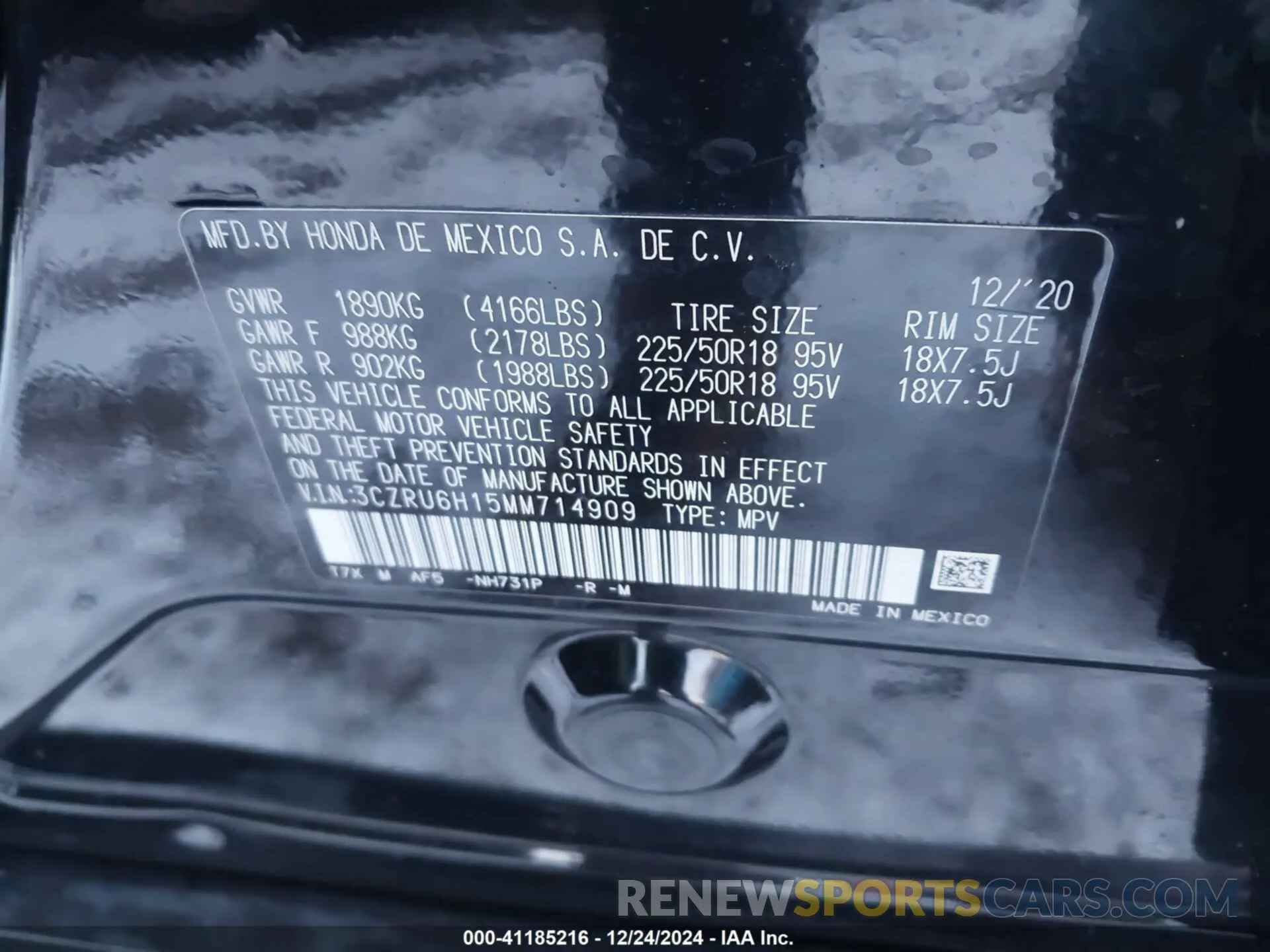 9 Photograph of a damaged car 3CZRU6H15MM714909 HONDA HR-V 2021