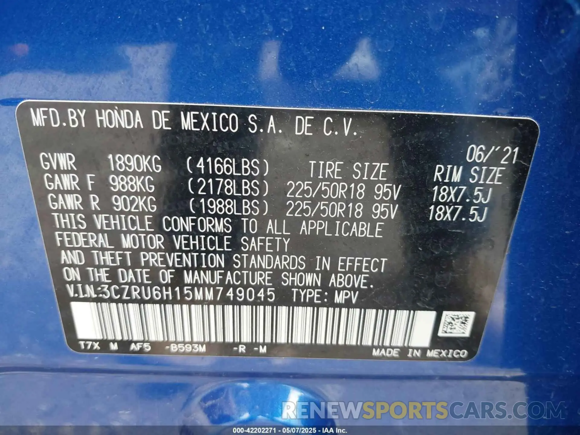9 Photograph of a damaged car 3CZRU6H15MM749045 HONDA HR-V 2021
