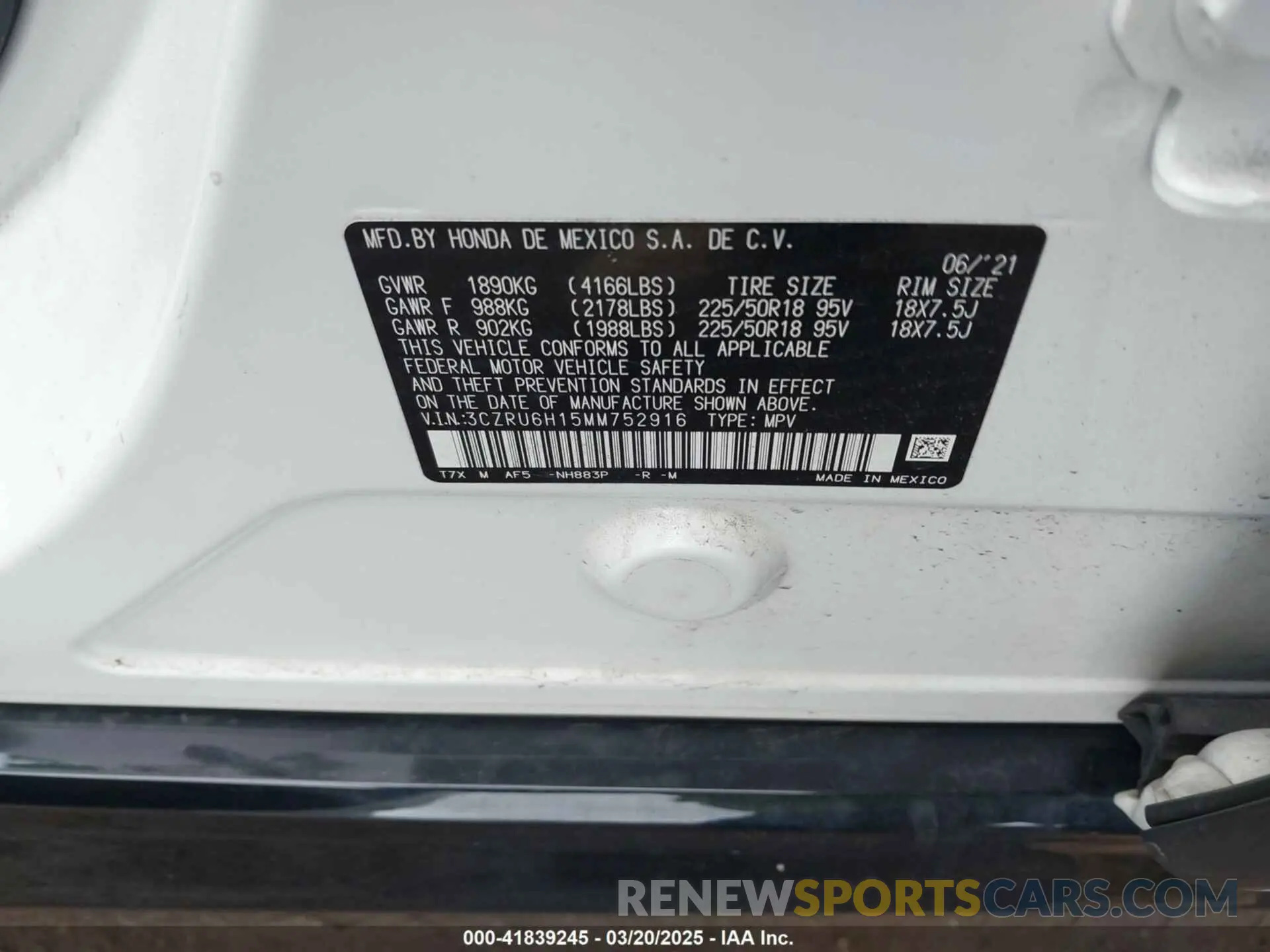 9 Photograph of a damaged car 3CZRU6H15MM752916 HONDA HR-V 2021