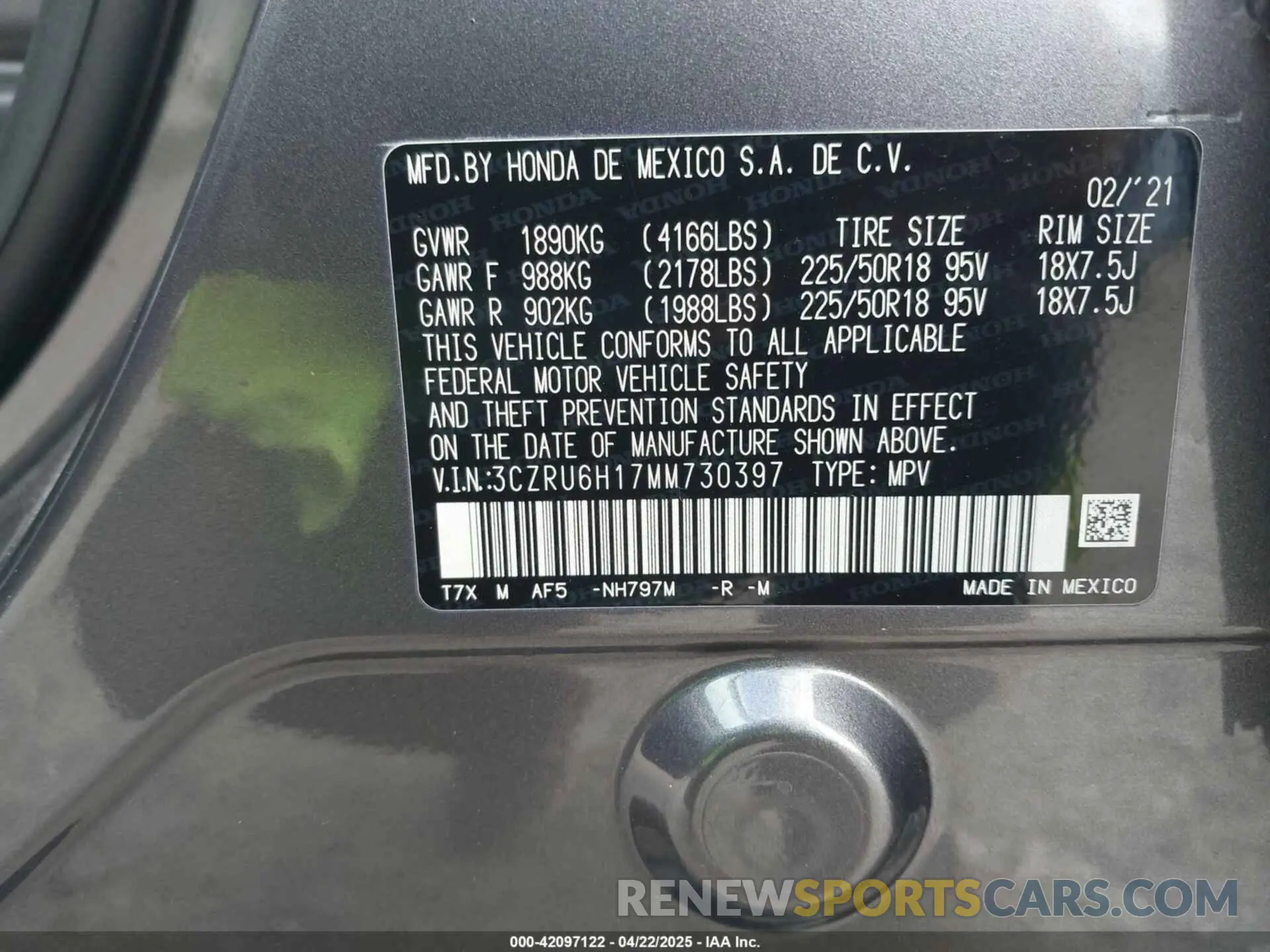 9 Photograph of a damaged car 3CZRU6H17MM730397 HONDA HR-V 2021