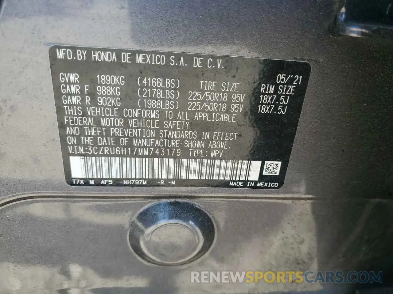13 Photograph of a damaged car 3CZRU6H17MM743179 HONDA HR-V 2021