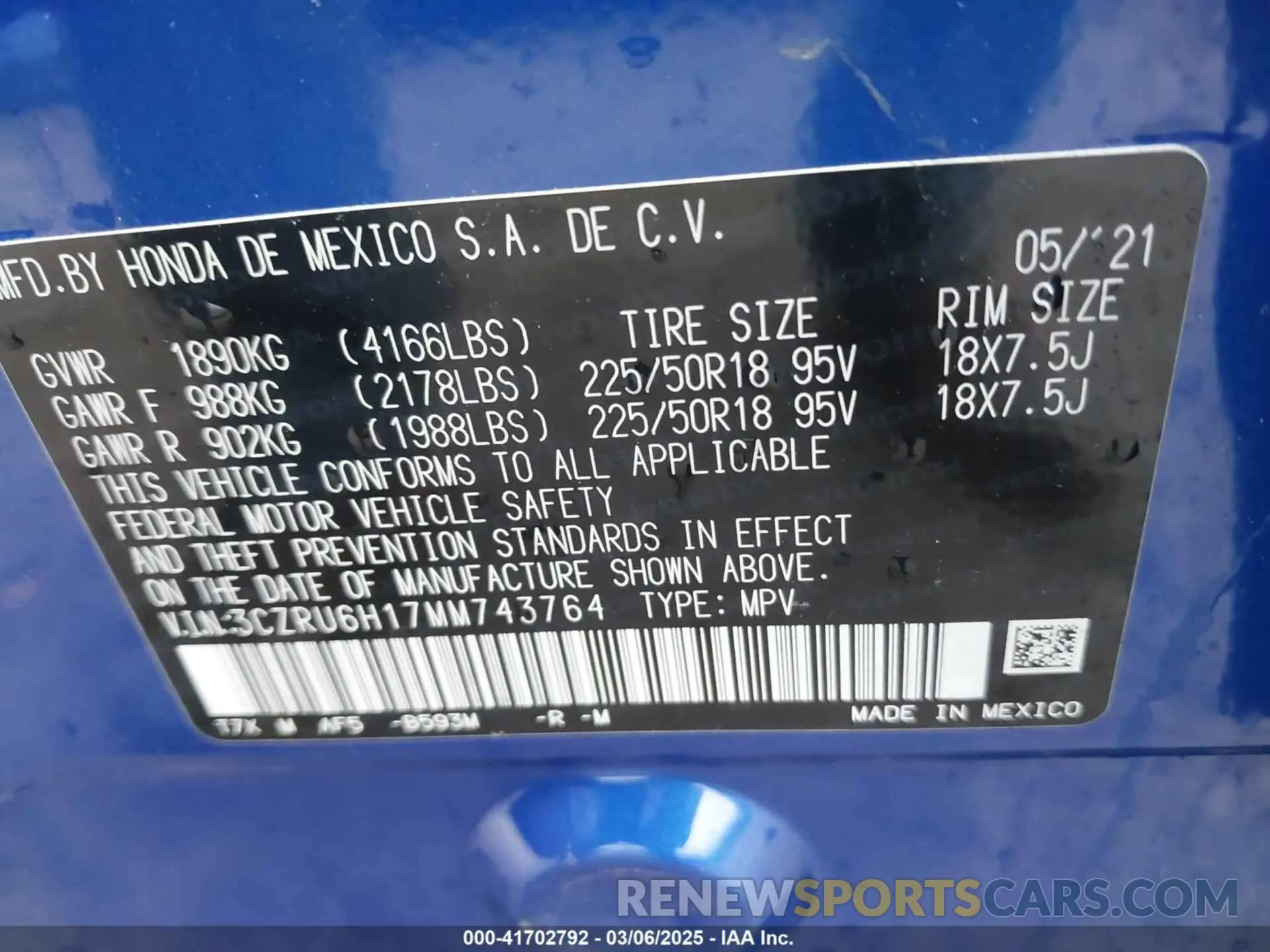 9 Photograph of a damaged car 3CZRU6H17MM743764 HONDA HR-V 2021