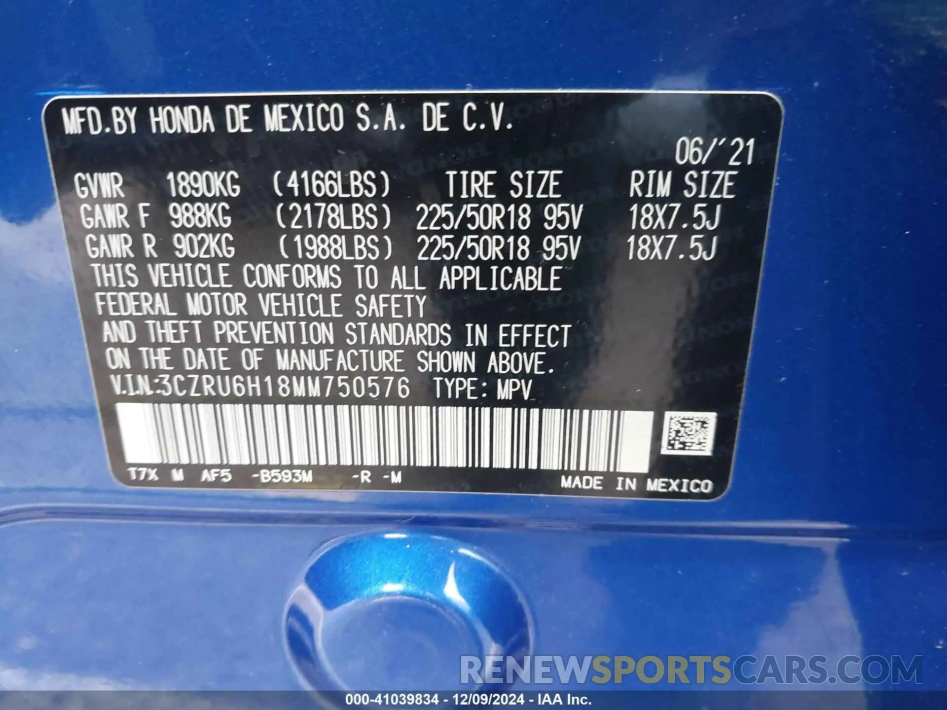 9 Photograph of a damaged car 3CZRU6H18MM750576 HONDA HR-V 2021