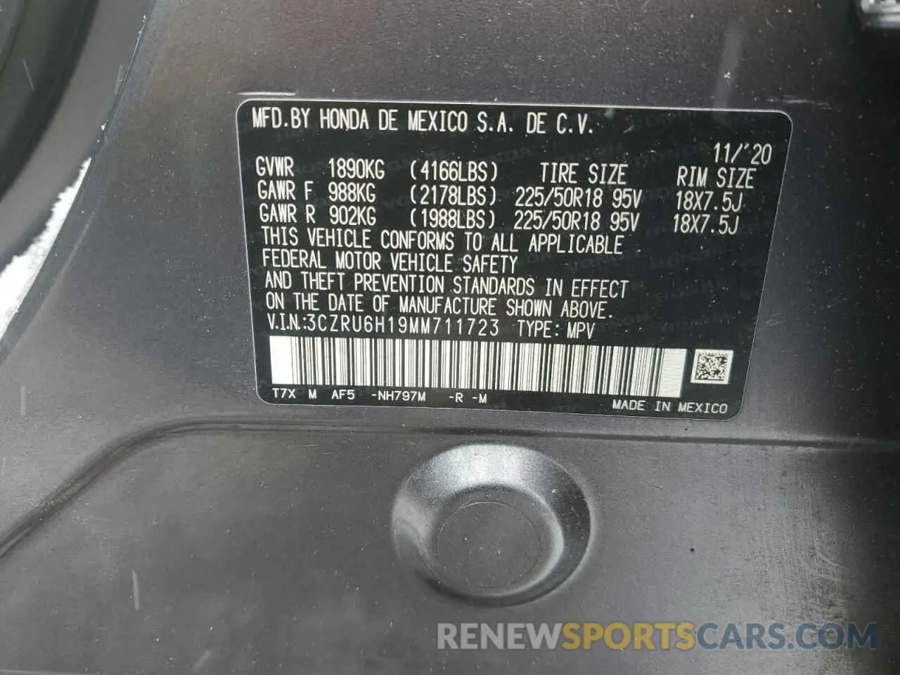 13 Photograph of a damaged car 3CZRU6H19MM711723 HONDA HR-V 2021