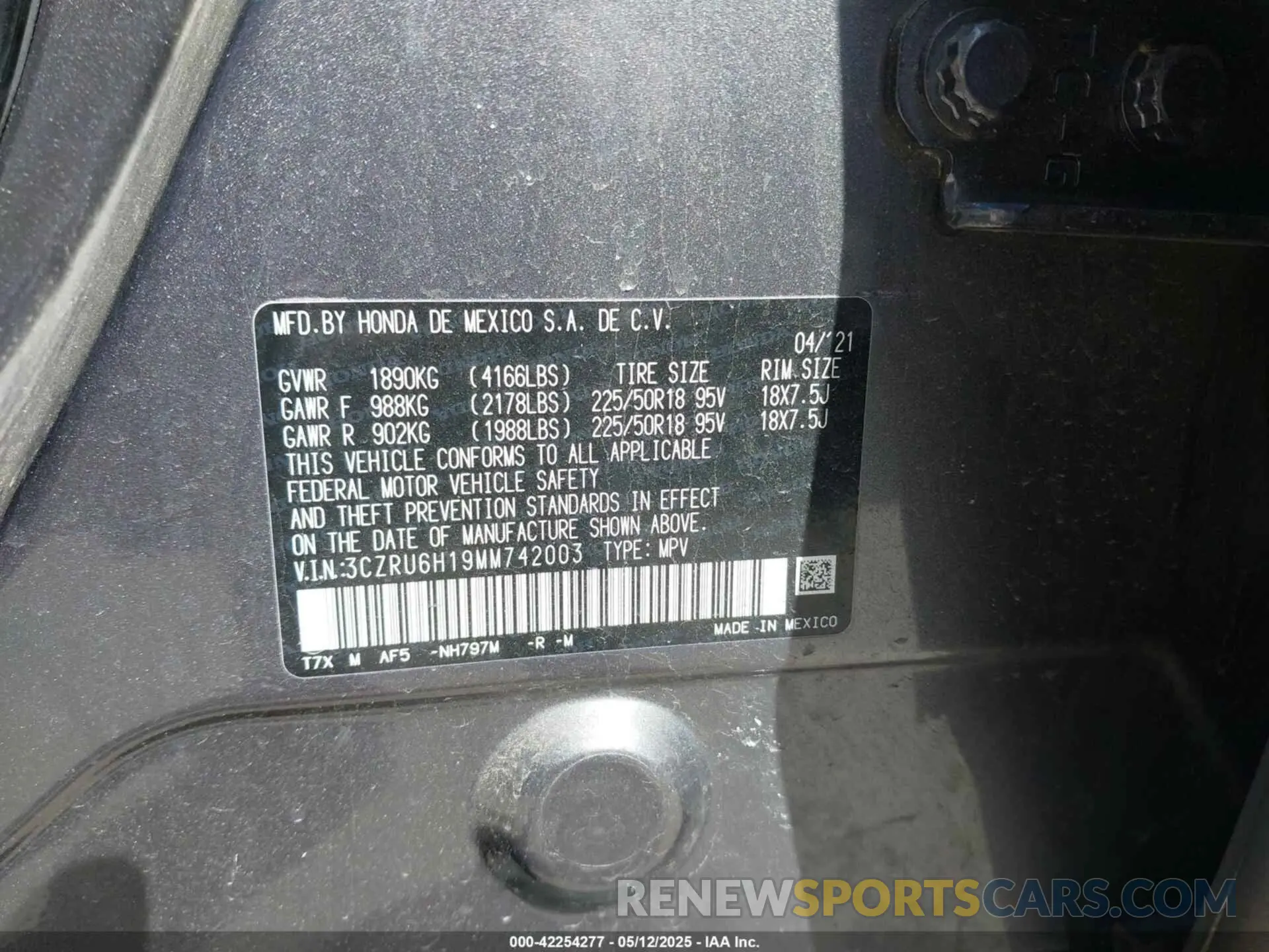 9 Photograph of a damaged car 3CZRU6H19MM742003 HONDA HR-V 2021