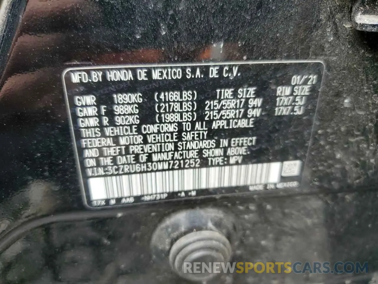 13 Photograph of a damaged car 3CZRU6H30MM721252 HONDA HR-V 2021