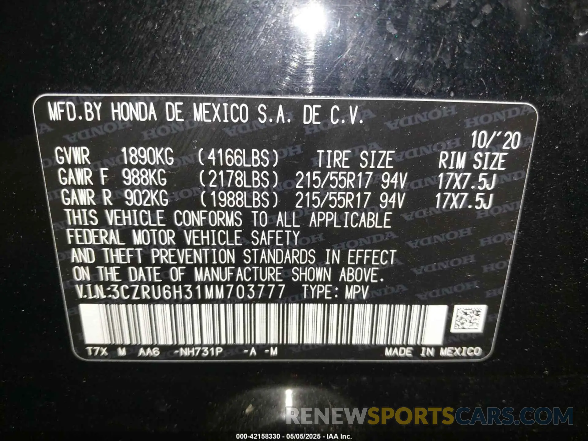 9 Photograph of a damaged car 3CZRU6H31MM703777 HONDA HR-V 2021