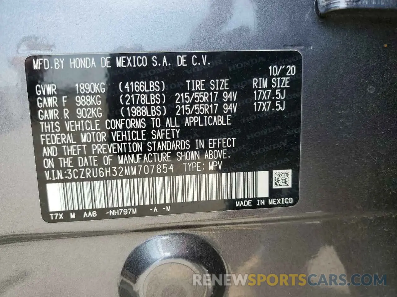 13 Photograph of a damaged car 3CZRU6H32MM707854 HONDA HR-V 2021