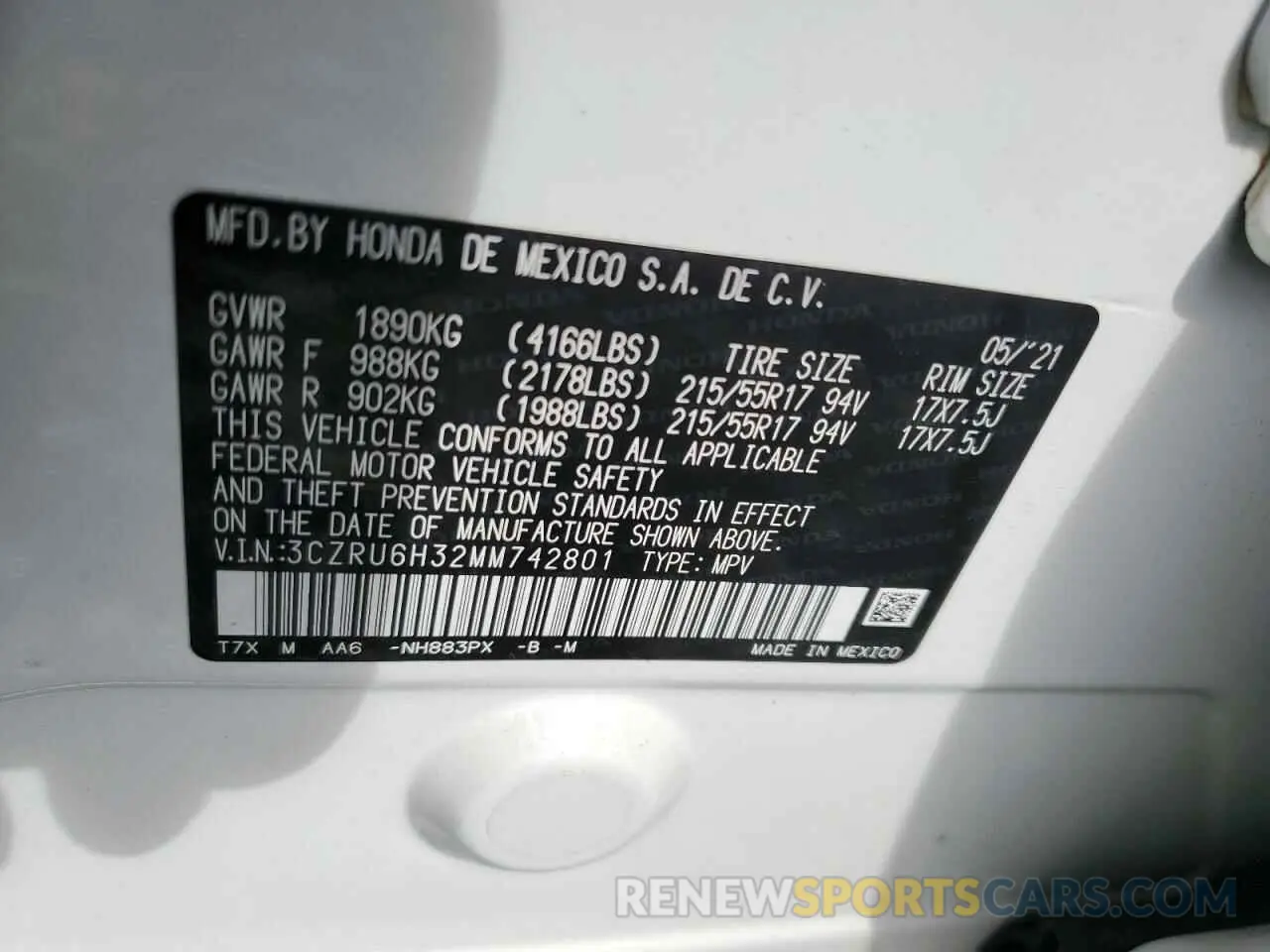 12 Photograph of a damaged car 3CZRU6H32MM742801 HONDA HR-V 2021