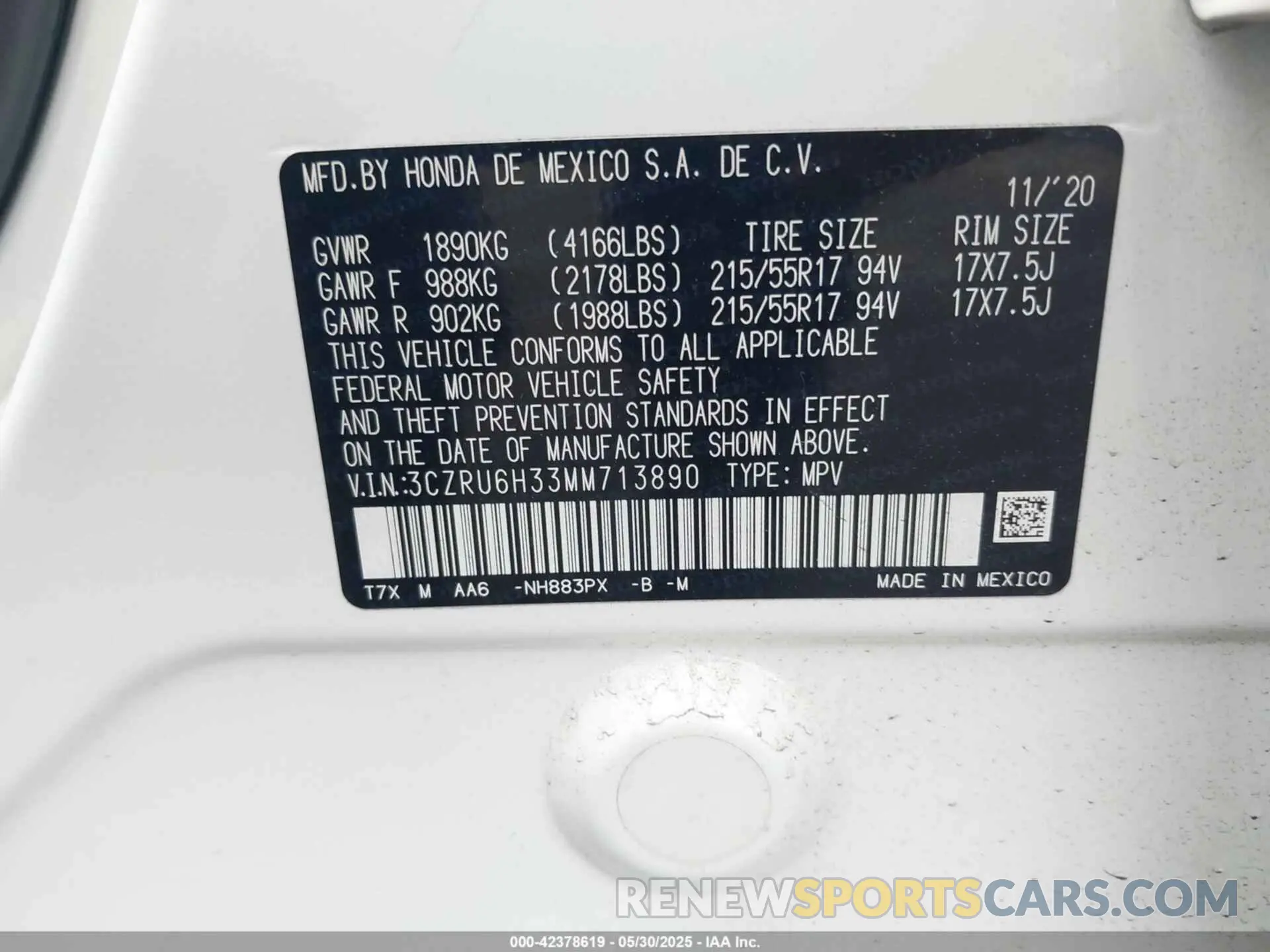 9 Photograph of a damaged car 3CZRU6H33MM713890 HONDA HR-V 2021