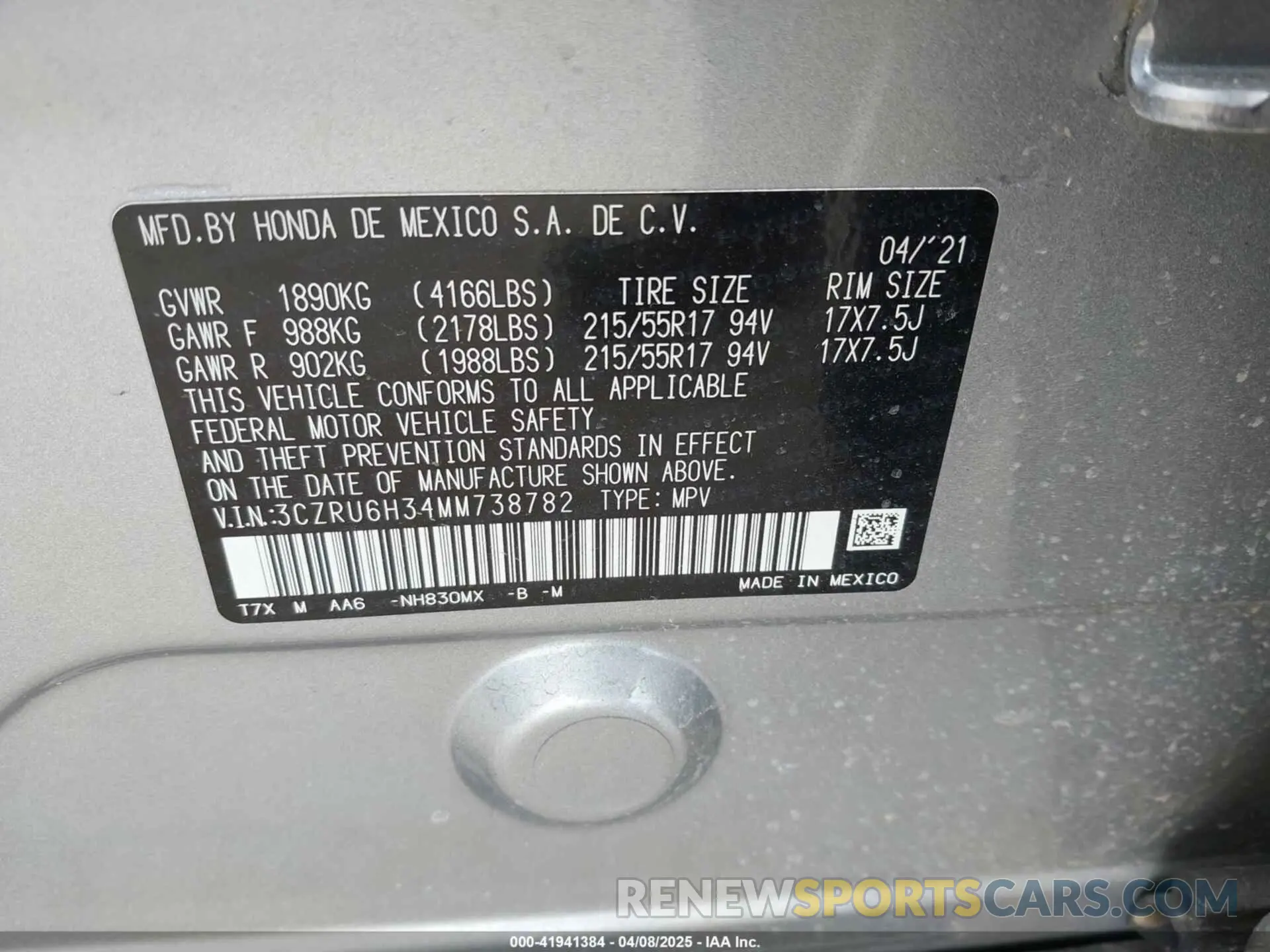 9 Photograph of a damaged car 3CZRU6H34MM738782 HONDA HR-V 2021