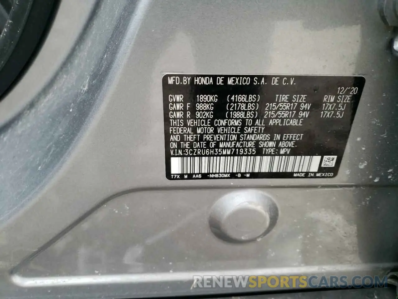 13 Photograph of a damaged car 3CZRU6H35MM719335 HONDA HR-V 2021