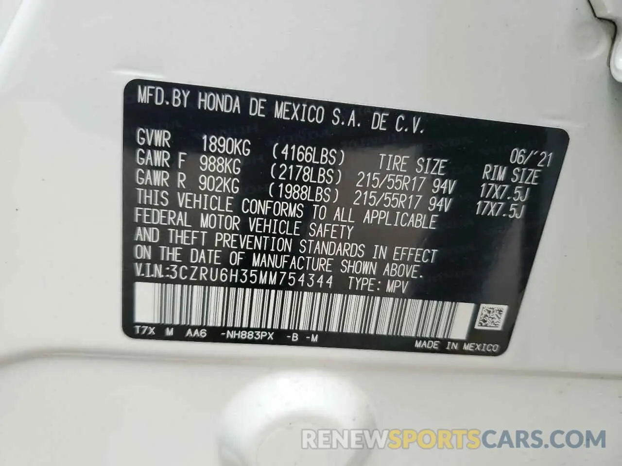 13 Photograph of a damaged car 3CZRU6H35MM754344 HONDA HR-V 2021