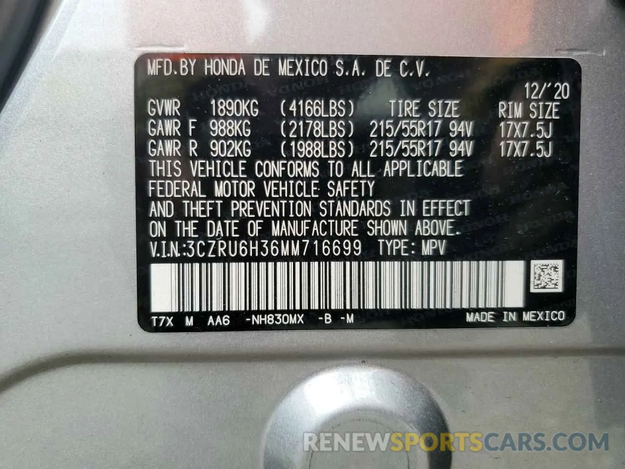 13 Photograph of a damaged car 3CZRU6H36MM716699 HONDA HR-V 2021
