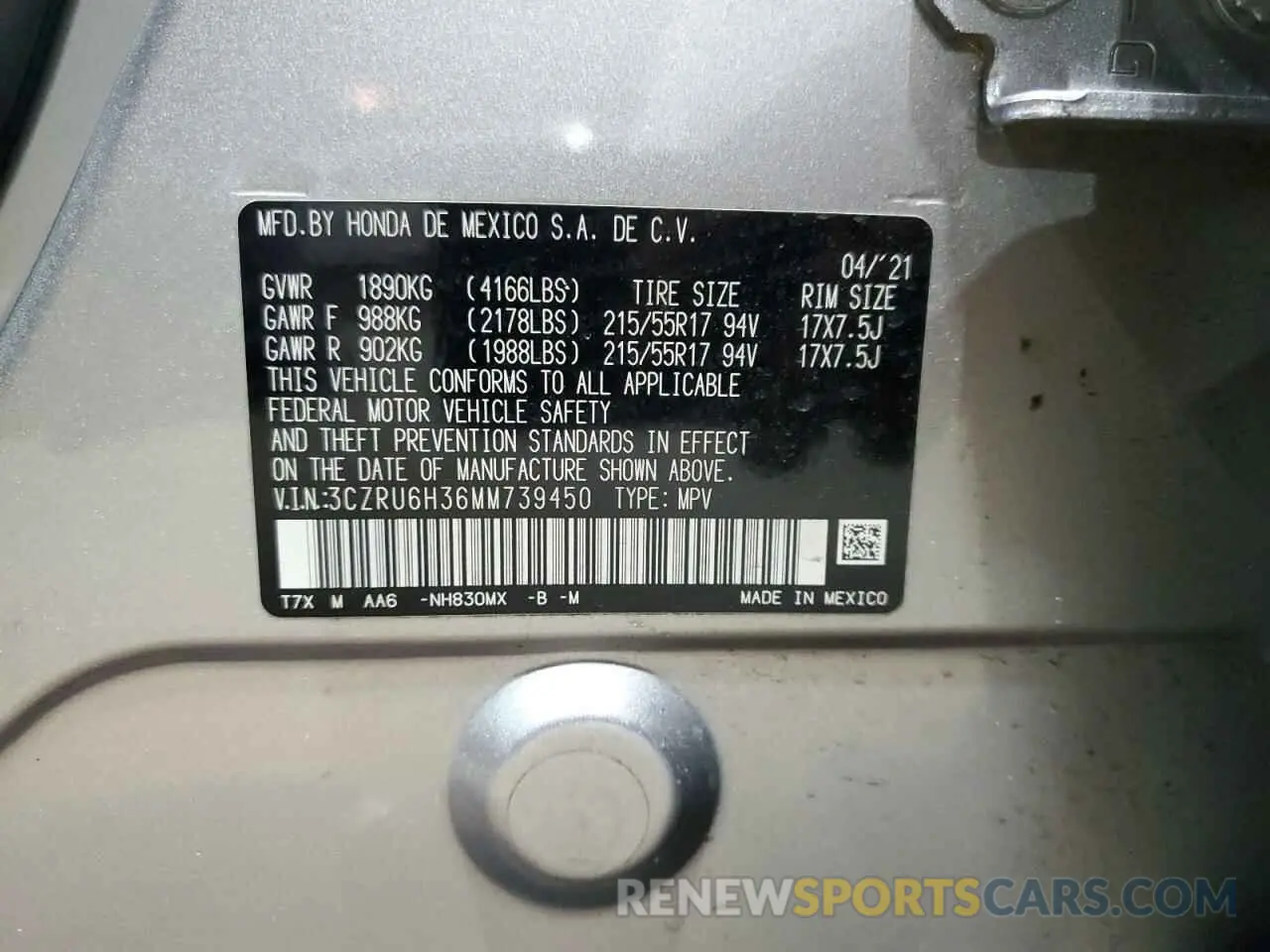 13 Photograph of a damaged car 3CZRU6H36MM739450 HONDA HR-V 2021