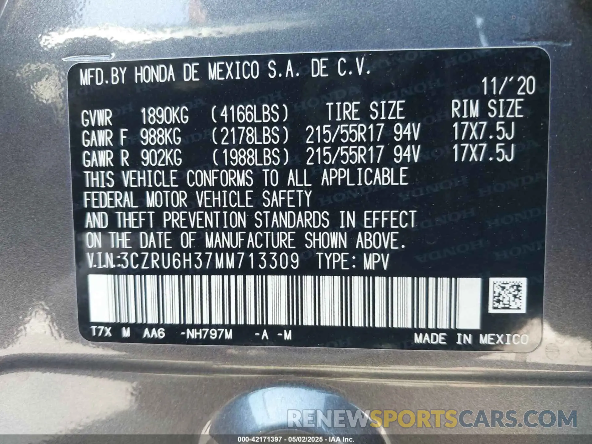 9 Photograph of a damaged car 3CZRU6H37MM713309 HONDA HR-V 2021