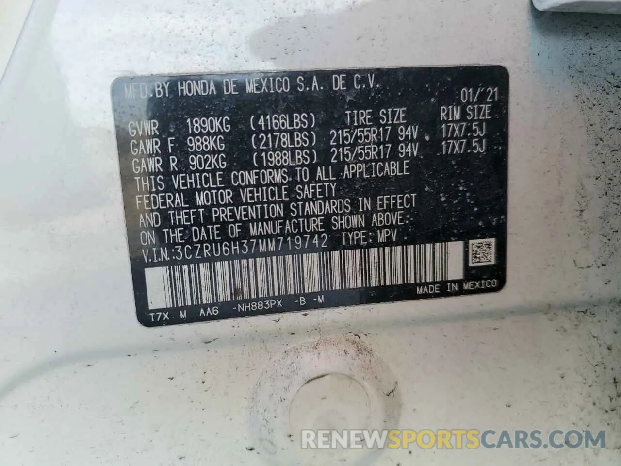 13 Photograph of a damaged car 3CZRU6H37MM719742 HONDA HR-V 2021