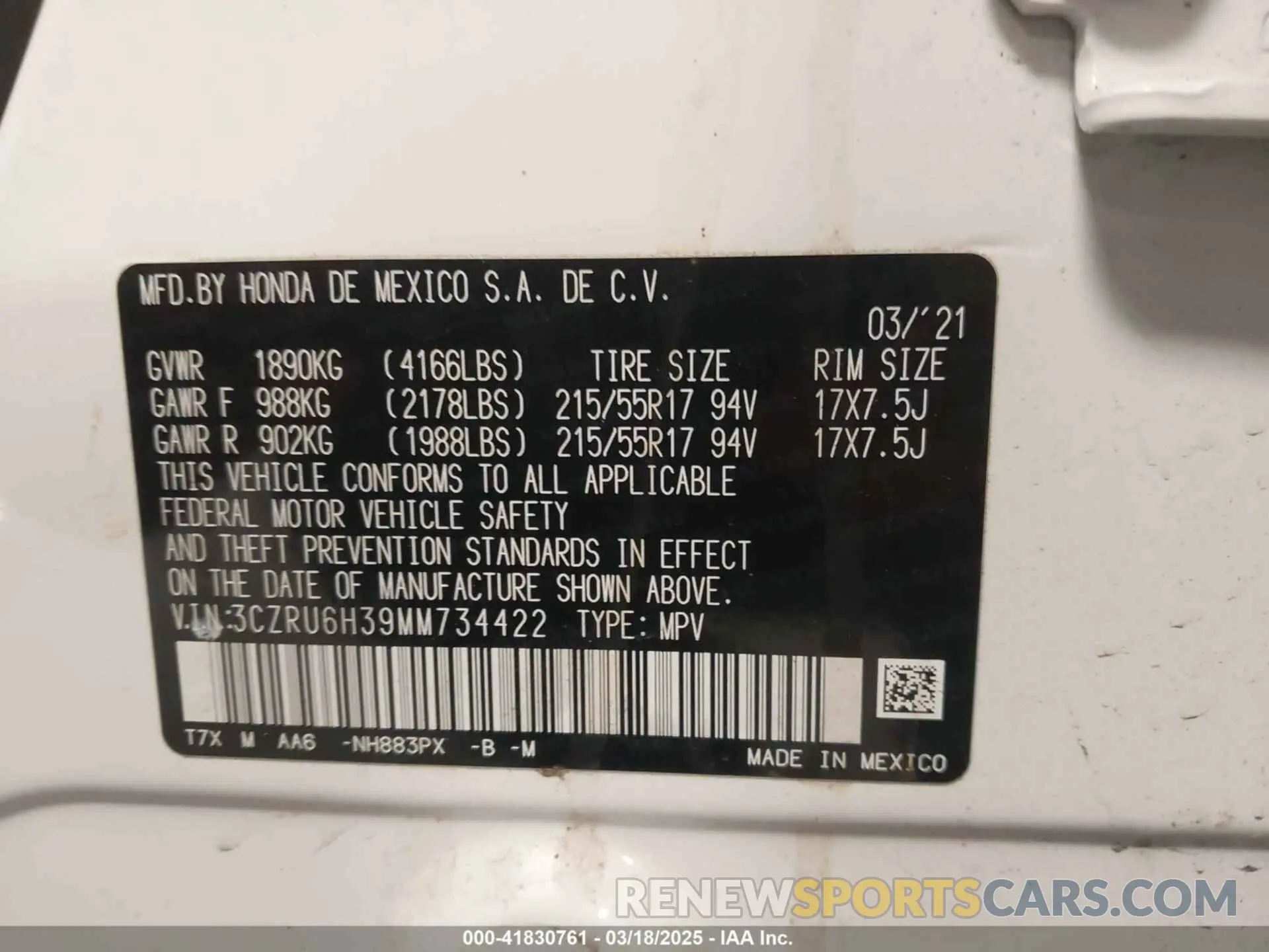 9 Photograph of a damaged car 3CZRU6H39MM734422 HONDA HR-V 2021