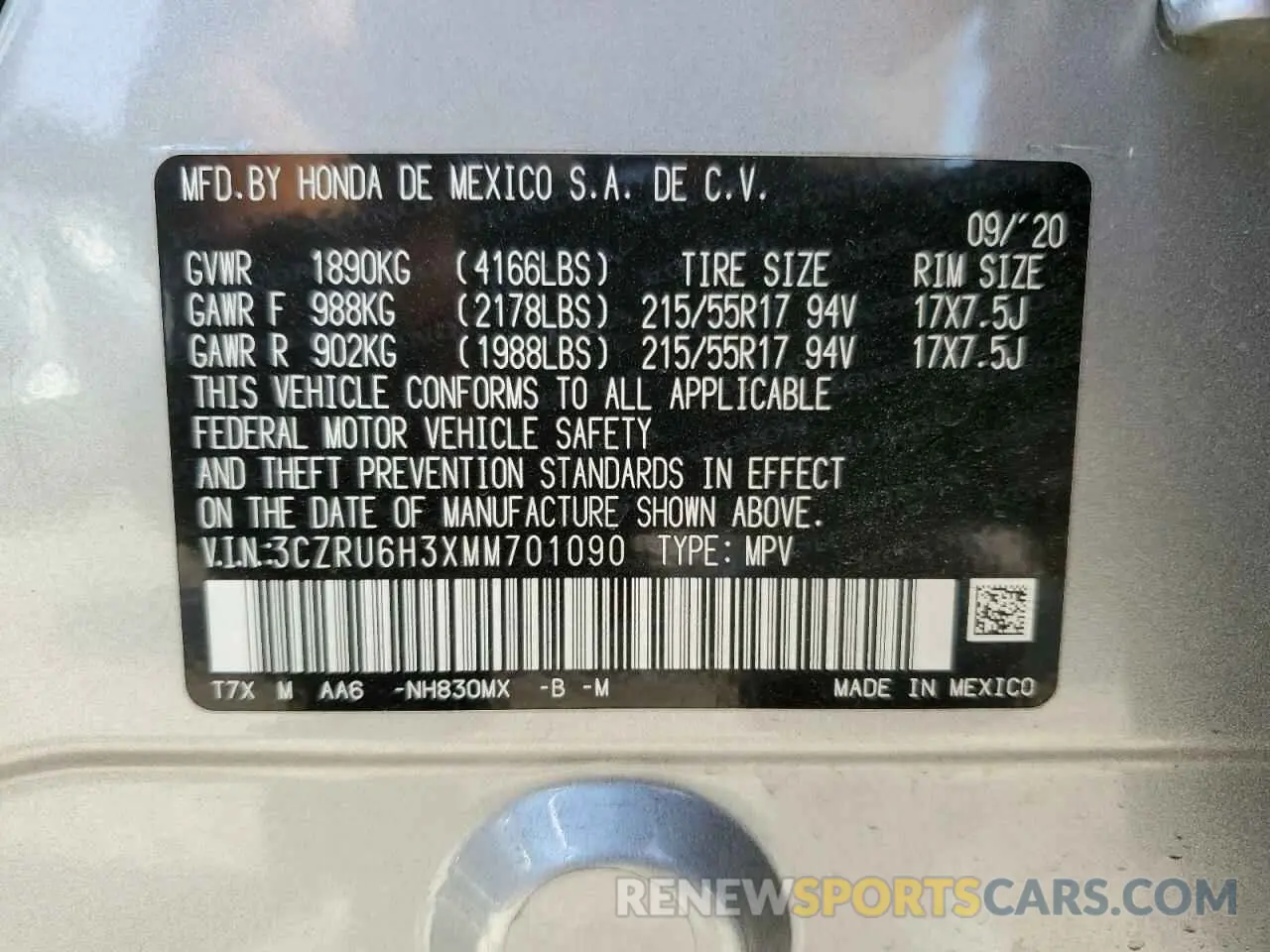 14 Photograph of a damaged car 3CZRU6H3XMM701090 HONDA HR-V 2021