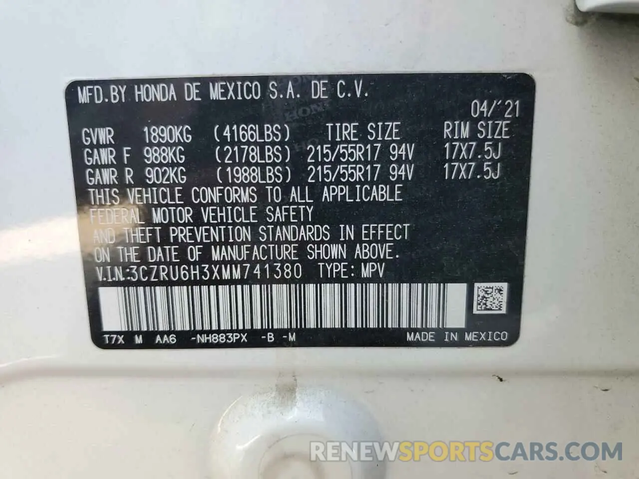 12 Photograph of a damaged car 3CZRU6H3XMM741380 HONDA HR-V 2021